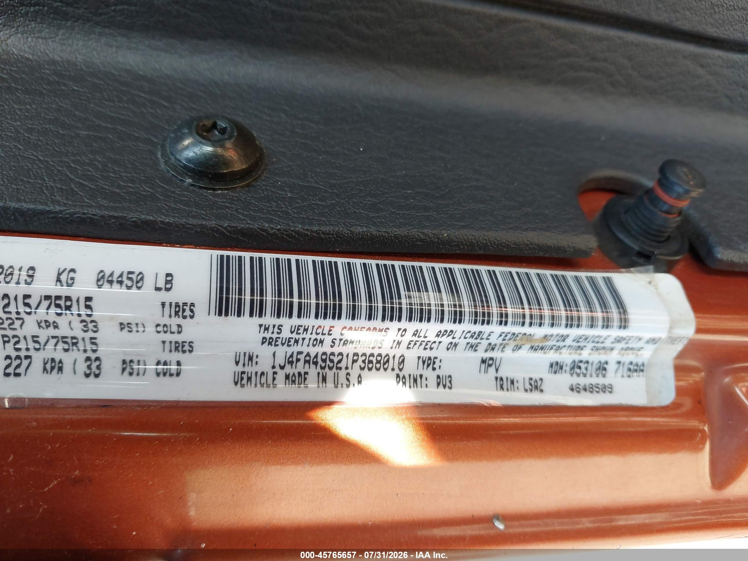 2001 Jeep Wrangler Sport Orange vin: 1J4FA49S21P368010
