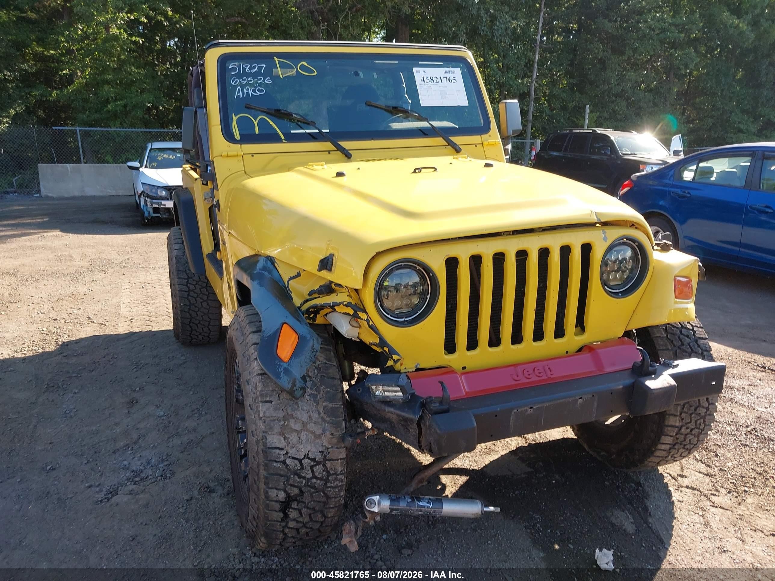 2000 Jeep Wrangler Sport Yellow vin: 1J4FA49S2YP731299