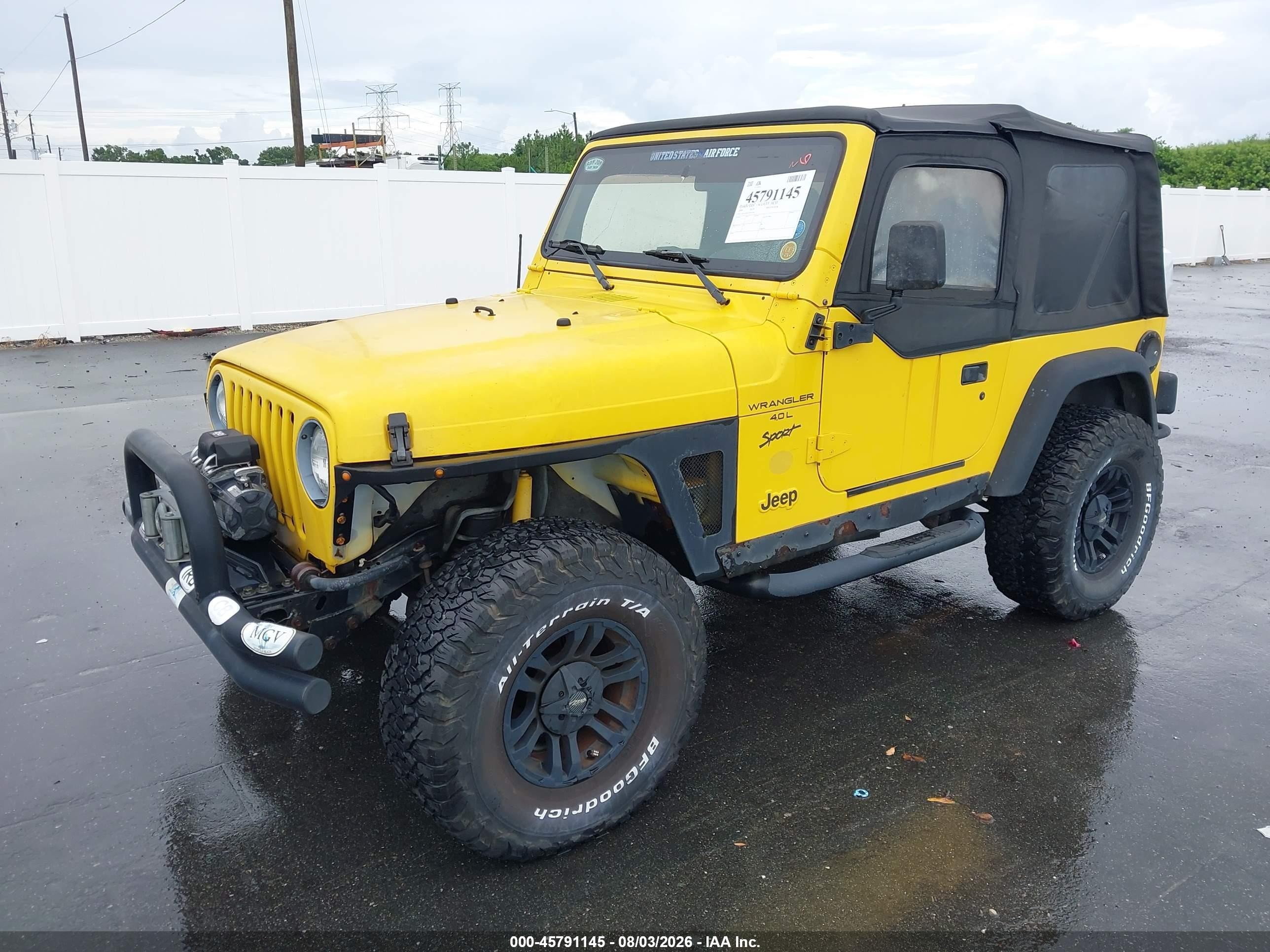 2000 Jeep Wrangler Sport Yellow vin: 1J4FA49S3YP763954