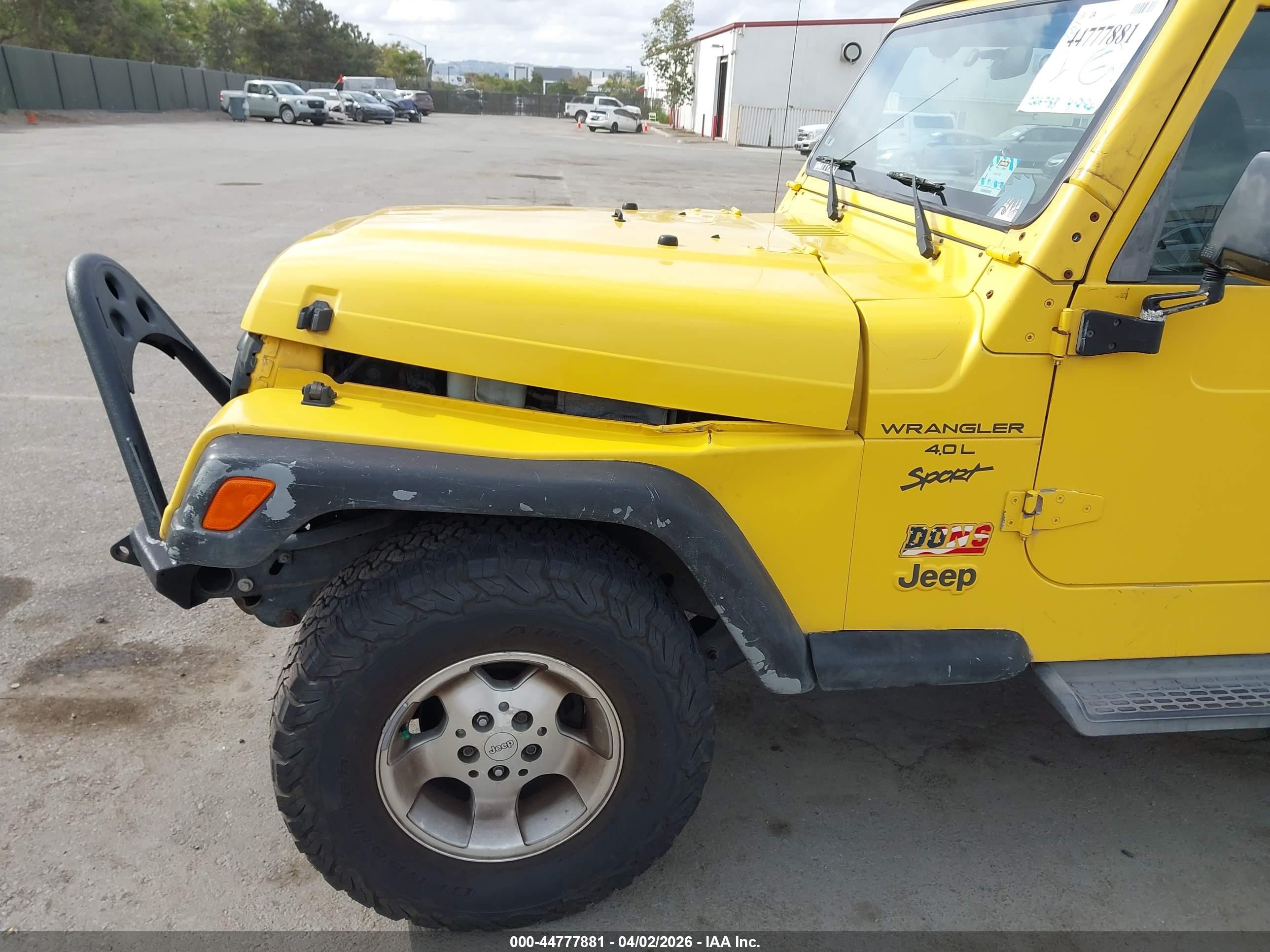 2001 Jeep Wrangler Sport Yellow vin: 1J4FA49S41P321948