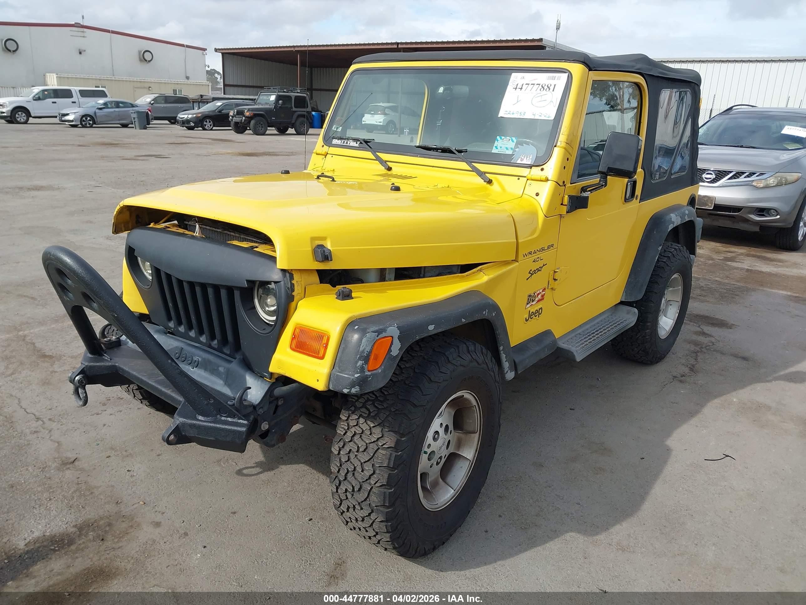 2001 Jeep Wrangler Sport Yellow vin: 1J4FA49S41P321948