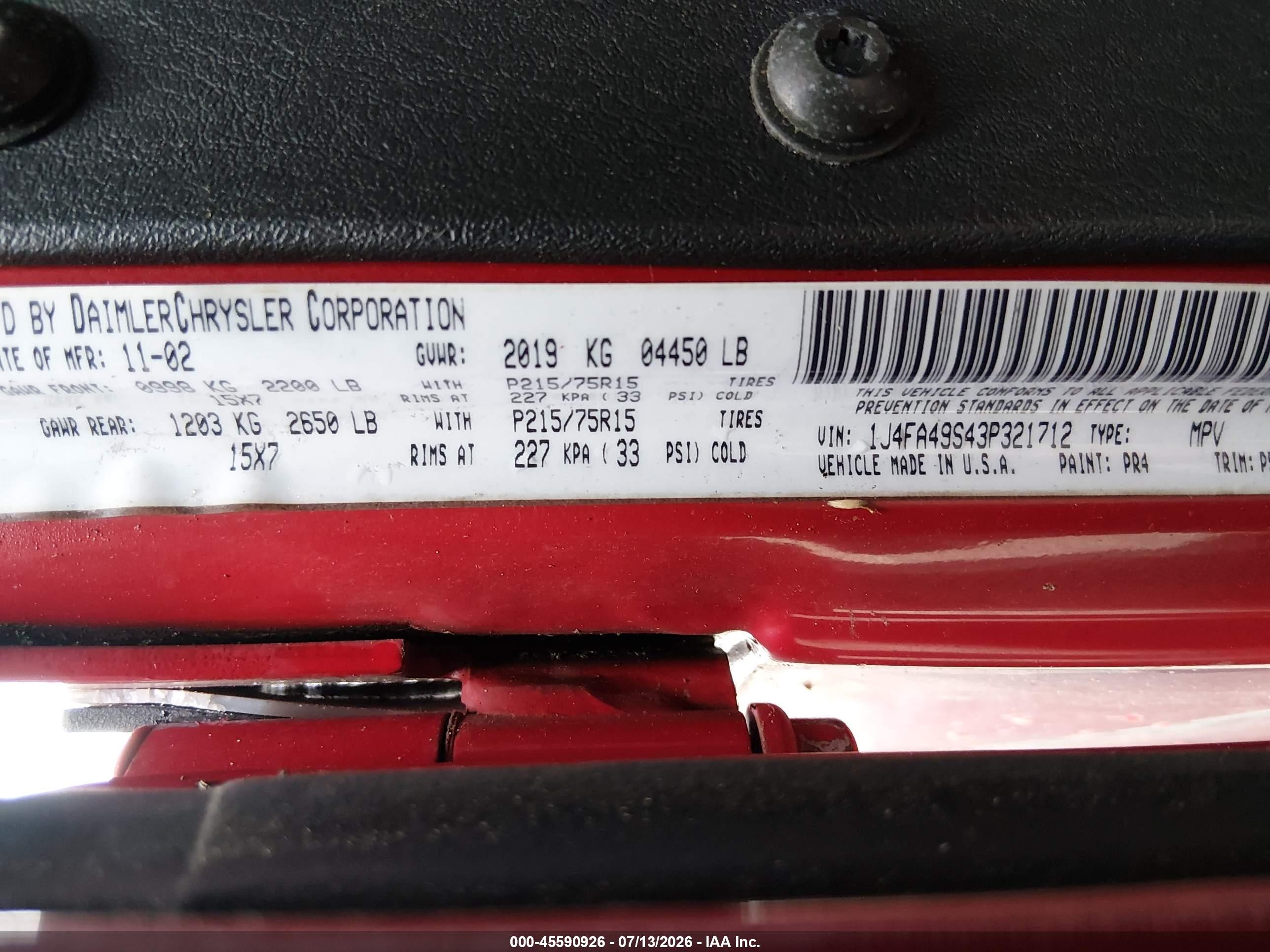 2003 Jeep Wrangler Sport Red vin: 1J4FA49S43P321712