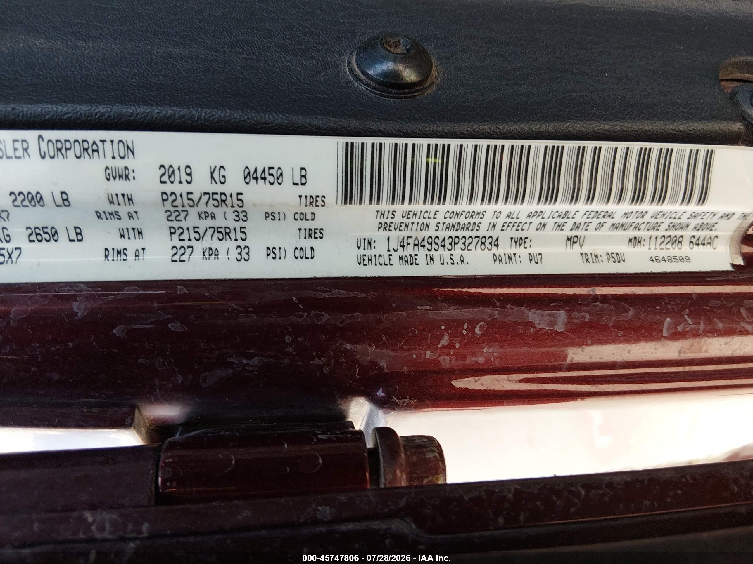 2003 Jeep Wrangler Sport Red vin: 1J4FA49S43P327834