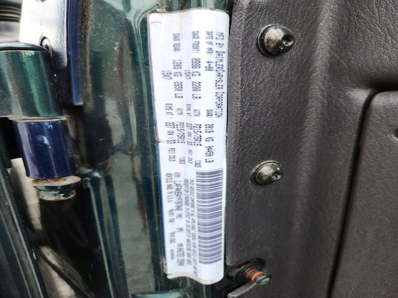 2000 Jeep Wrangler / Tj Green vin: 1J4FA49S4YP787048