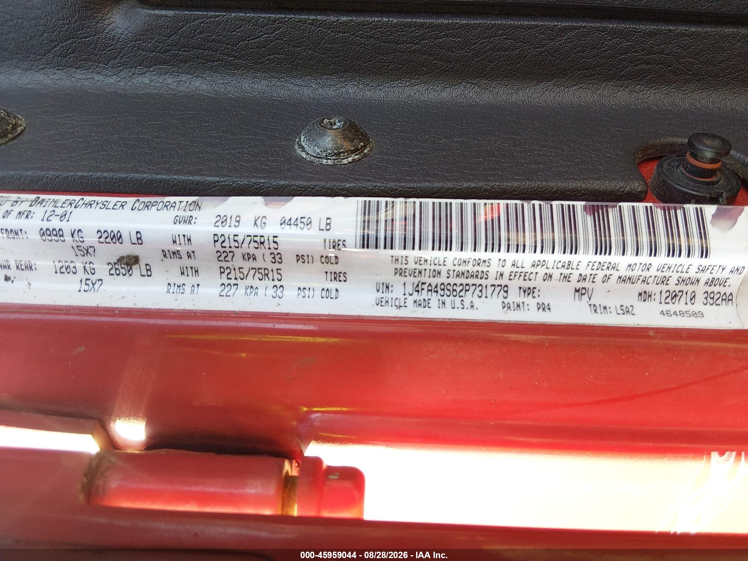 2002 Jeep Wrangler Sport Red vin: 1J4FA49S62P731779