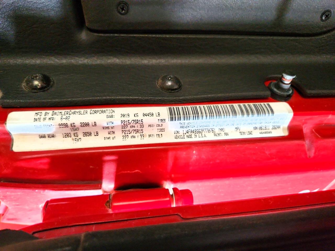 2002 Jeep Wrangler / Tj Sport Красный vin: 1J4FA49S62P770761