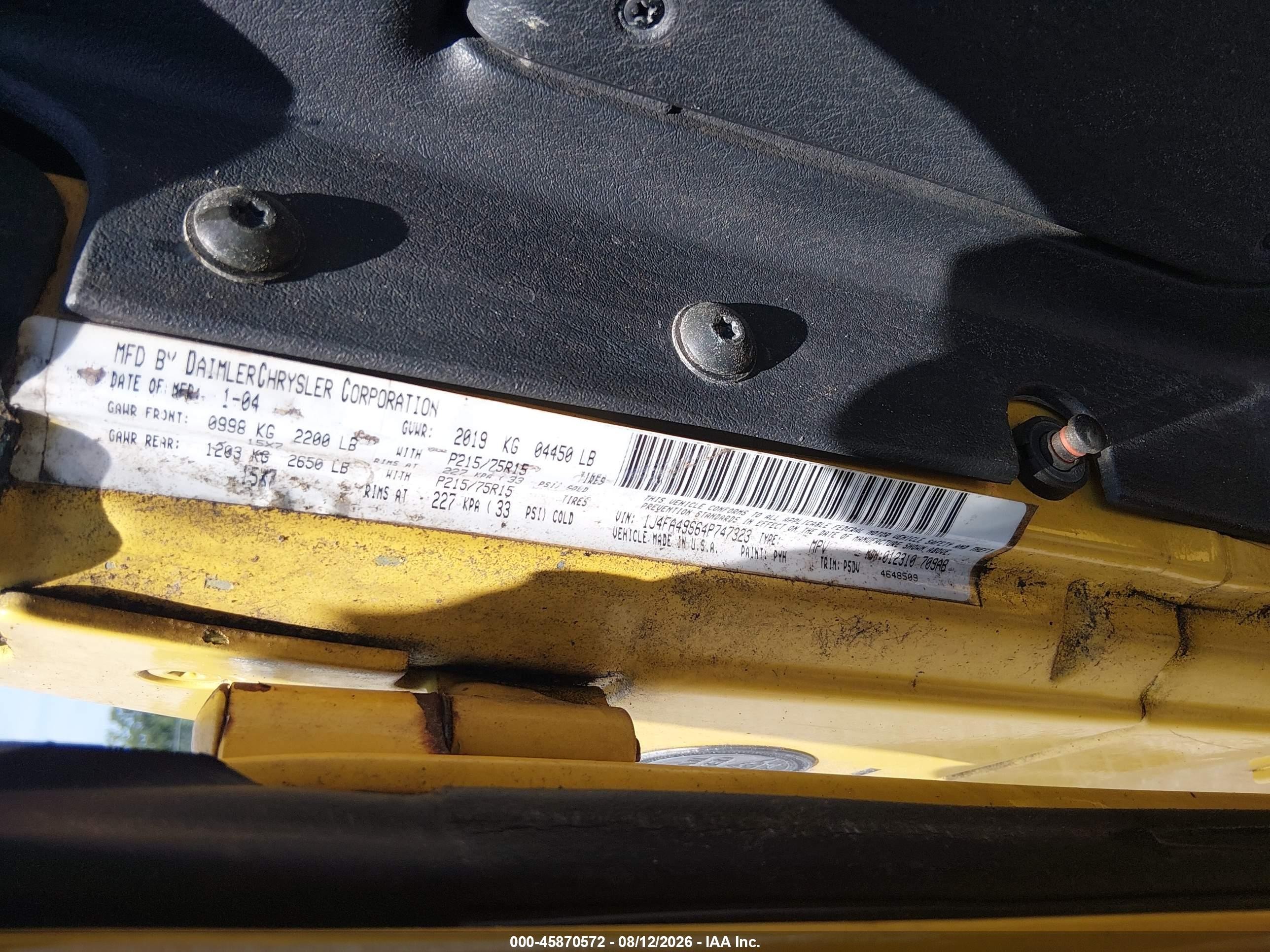 2004 Jeep Wrangler Sport Yellow vin: 1J4FA49S64P747323