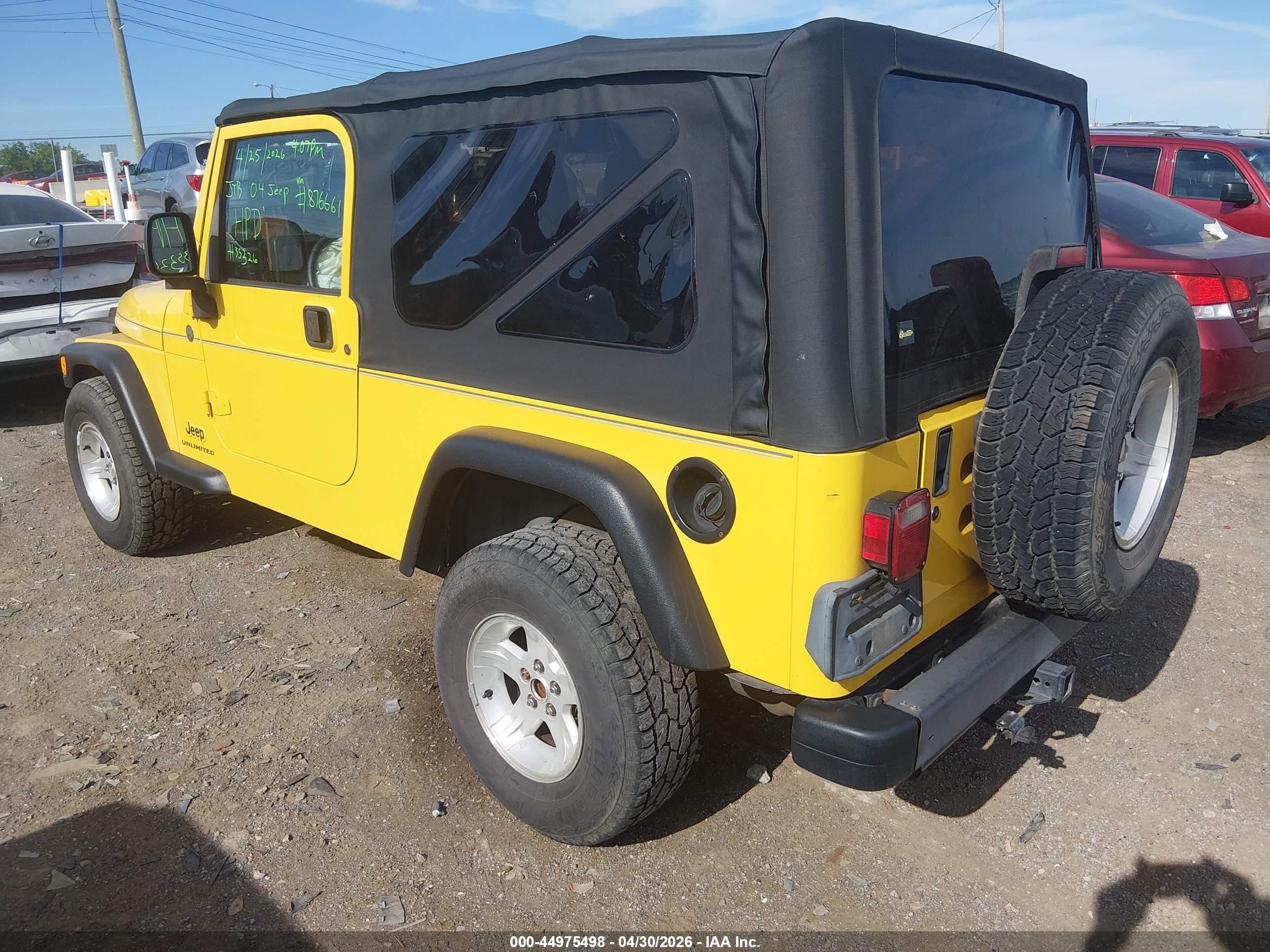 2004 Jeep Wrangler Unlimited Yellow vin: 1J4FA49S64P787661