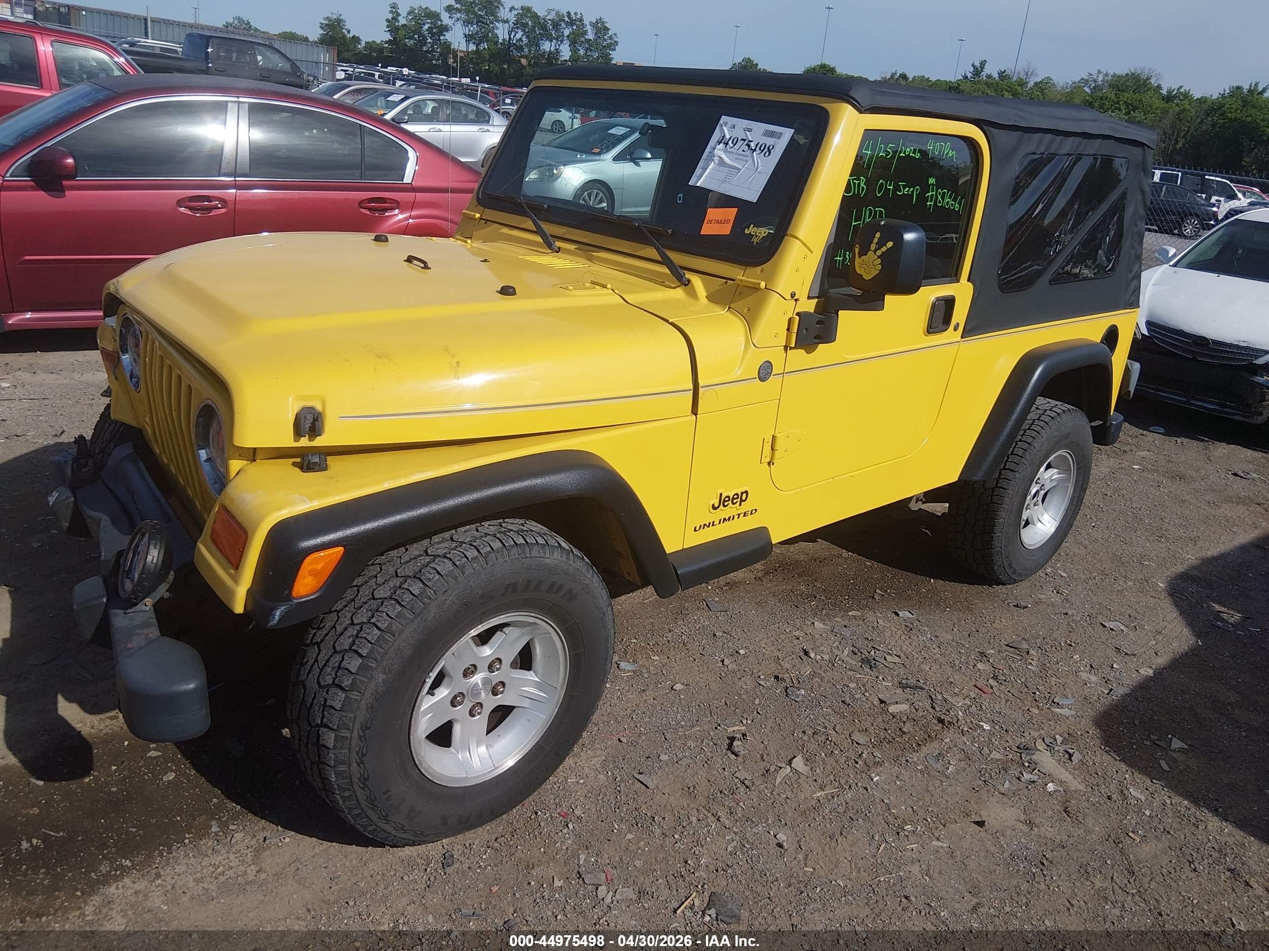 2004 Jeep Wrangler Unlimited Yellow vin: 1J4FA49S64P787661