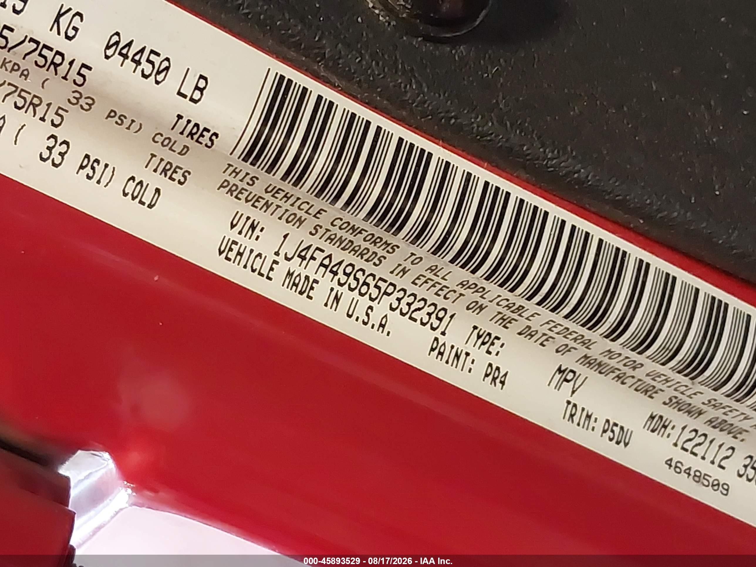 2005 Jeep Wrangler Sport Red vin: 1J4FA49S65P332391