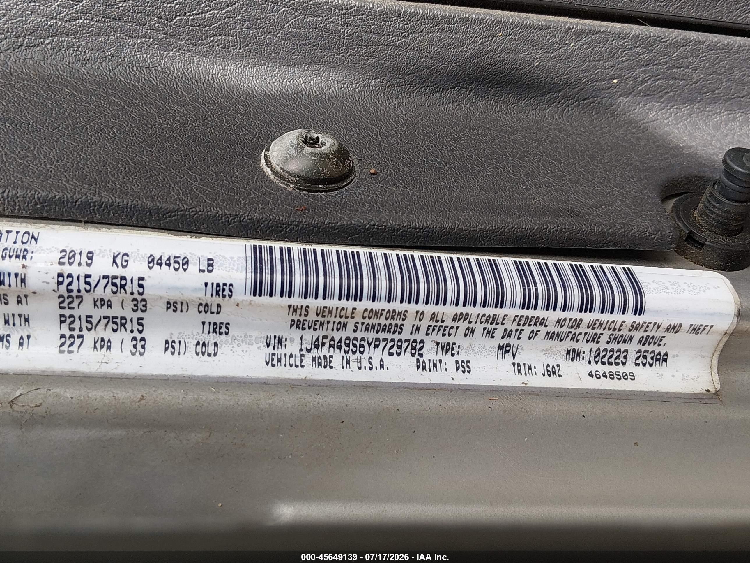 2000 Jeep Wrangler Sport Silver vin: 1J4FA49S6YP729782
