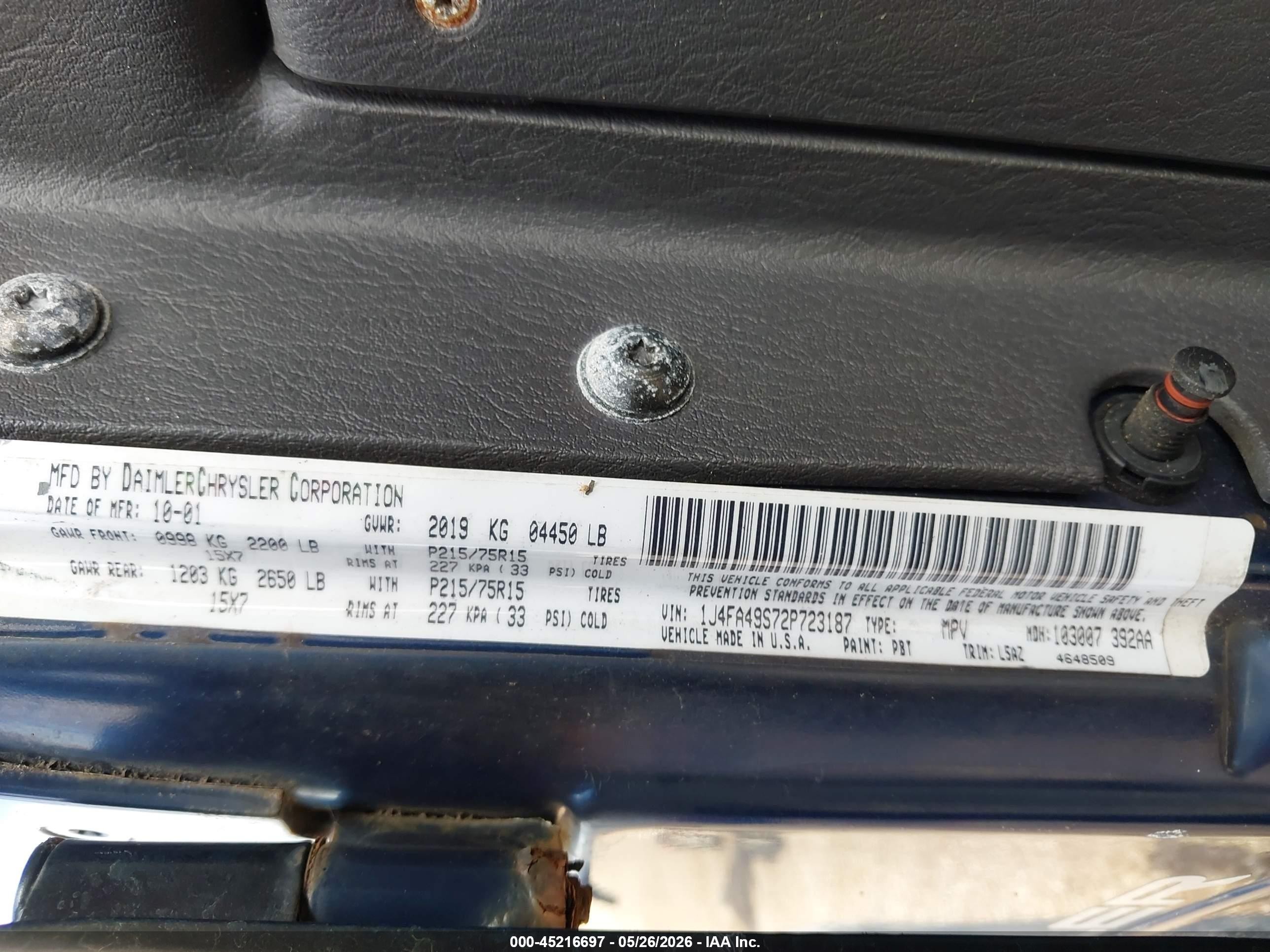 2002 Jeep Wrangler Sport Blue vin: 1J4FA49S72P723187