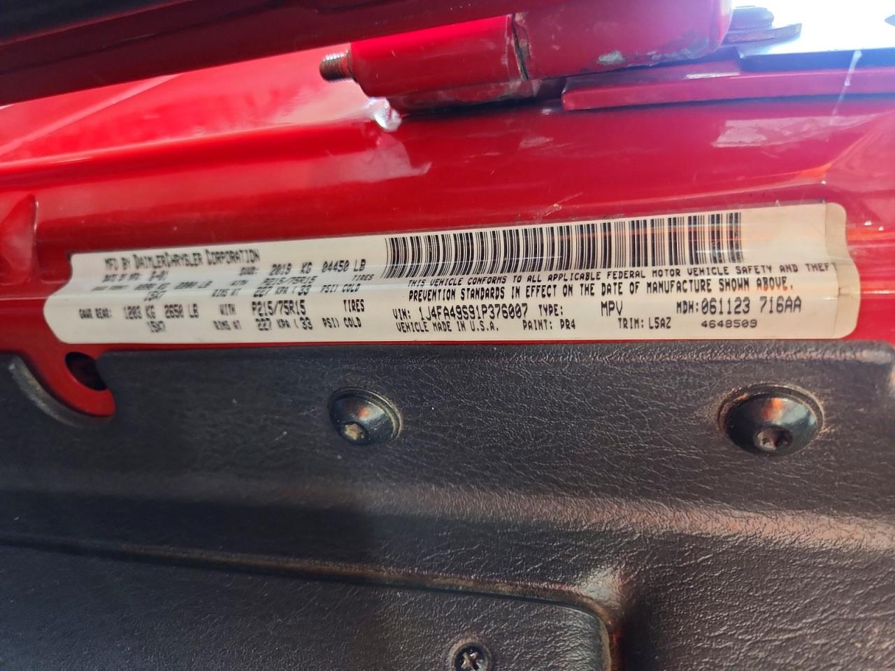 2001 Jeep Wrangler / Tj Sport Red vin: 1J4FA49S91P376007