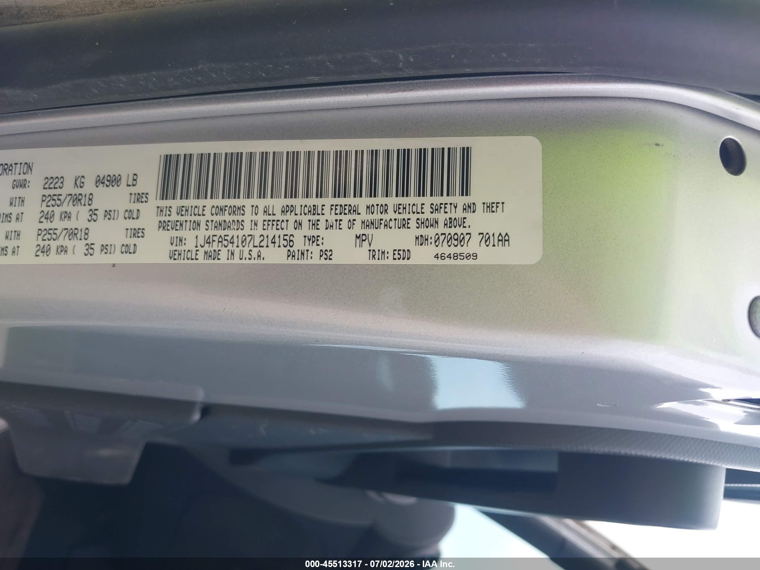 2007 Jeep Wrangler Sahara Silver vin: 1J4FA54107L214156