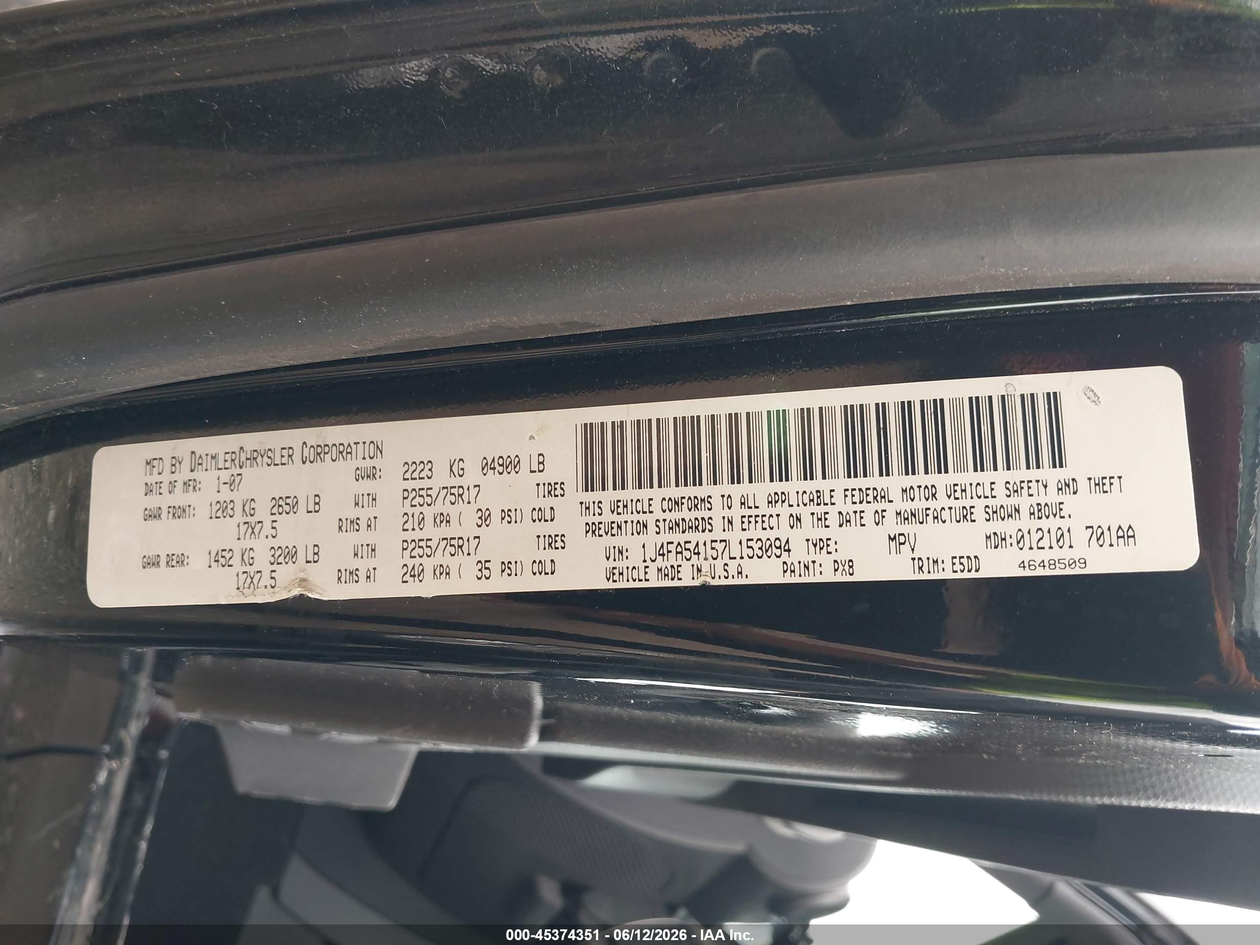 2007 Jeep Wrangler Sahara Black vin: 1J4FA54157L153094