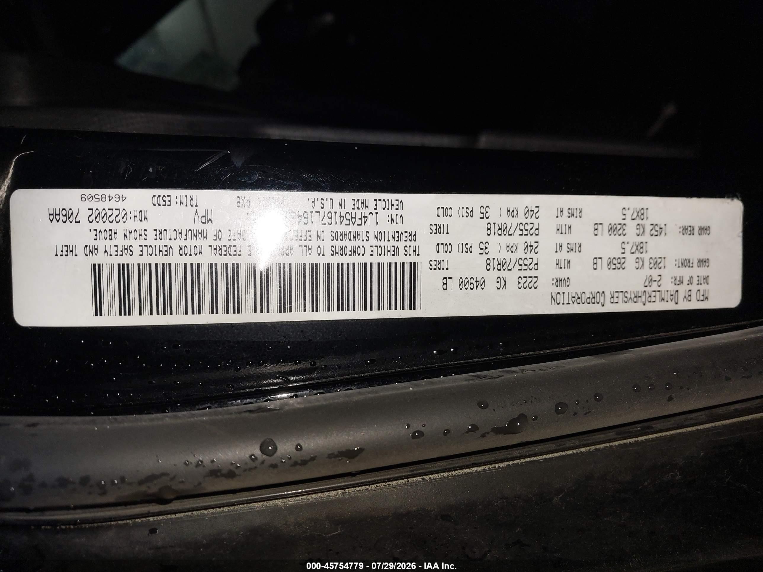 2007 Jeep Wrangler Sahara Black vin: 1J4FA54167L164623