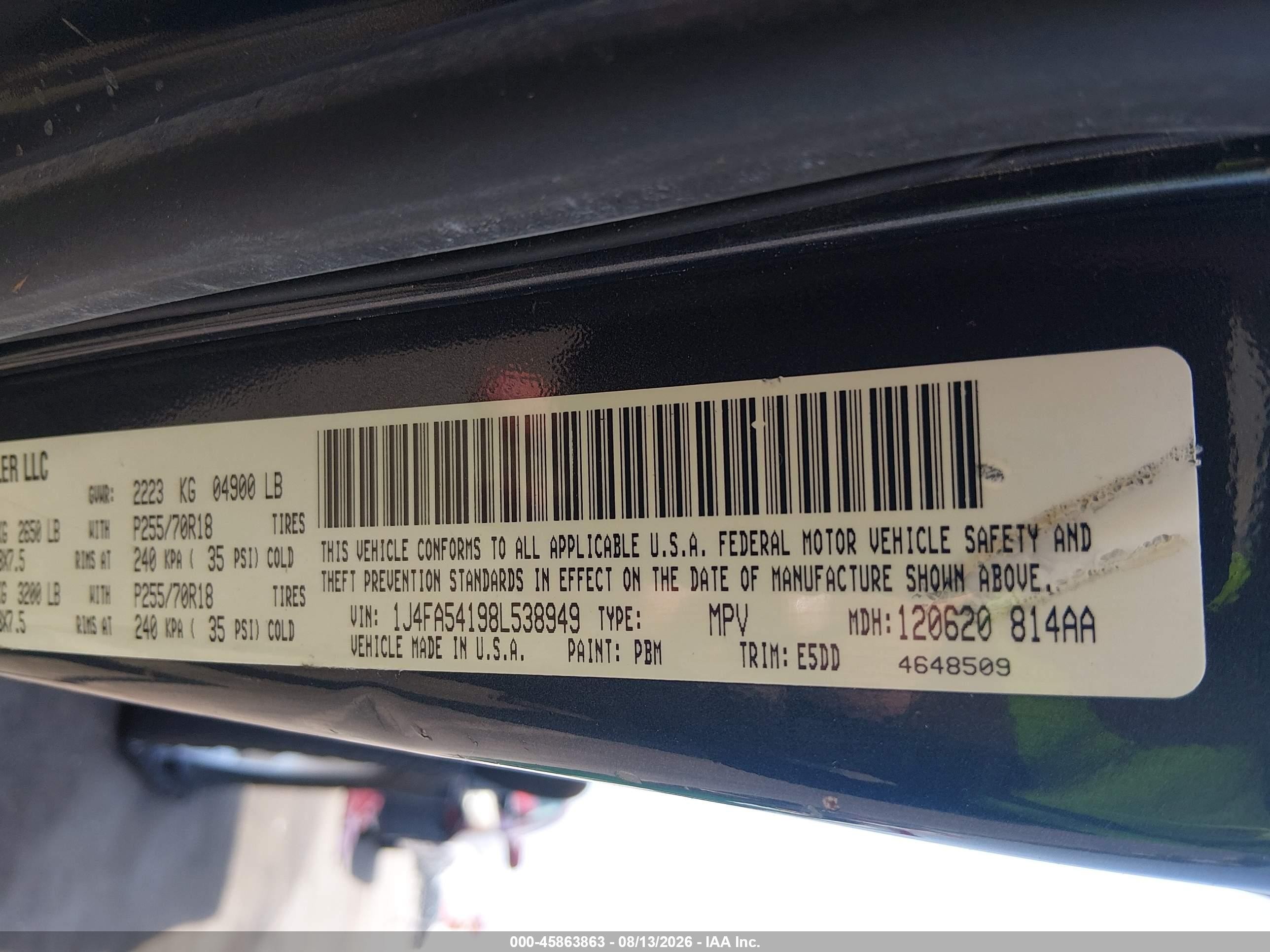2008 Jeep Wrangler Sahara Blue vin: 1J4FA54198L538949