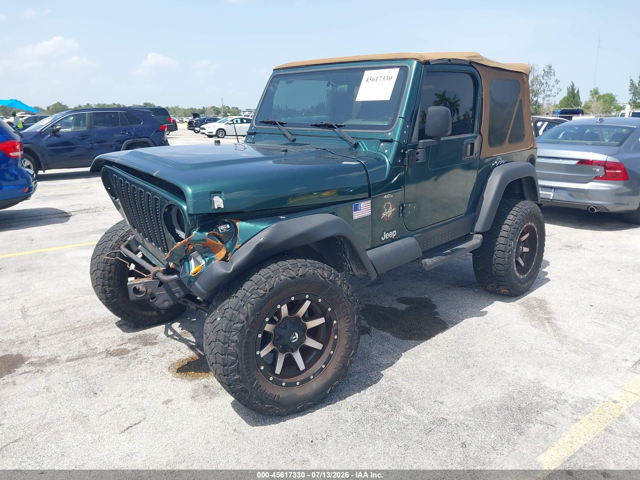 2000 Jeep Wrangler Sahara Green vin: 1J4FA59S1YP733423