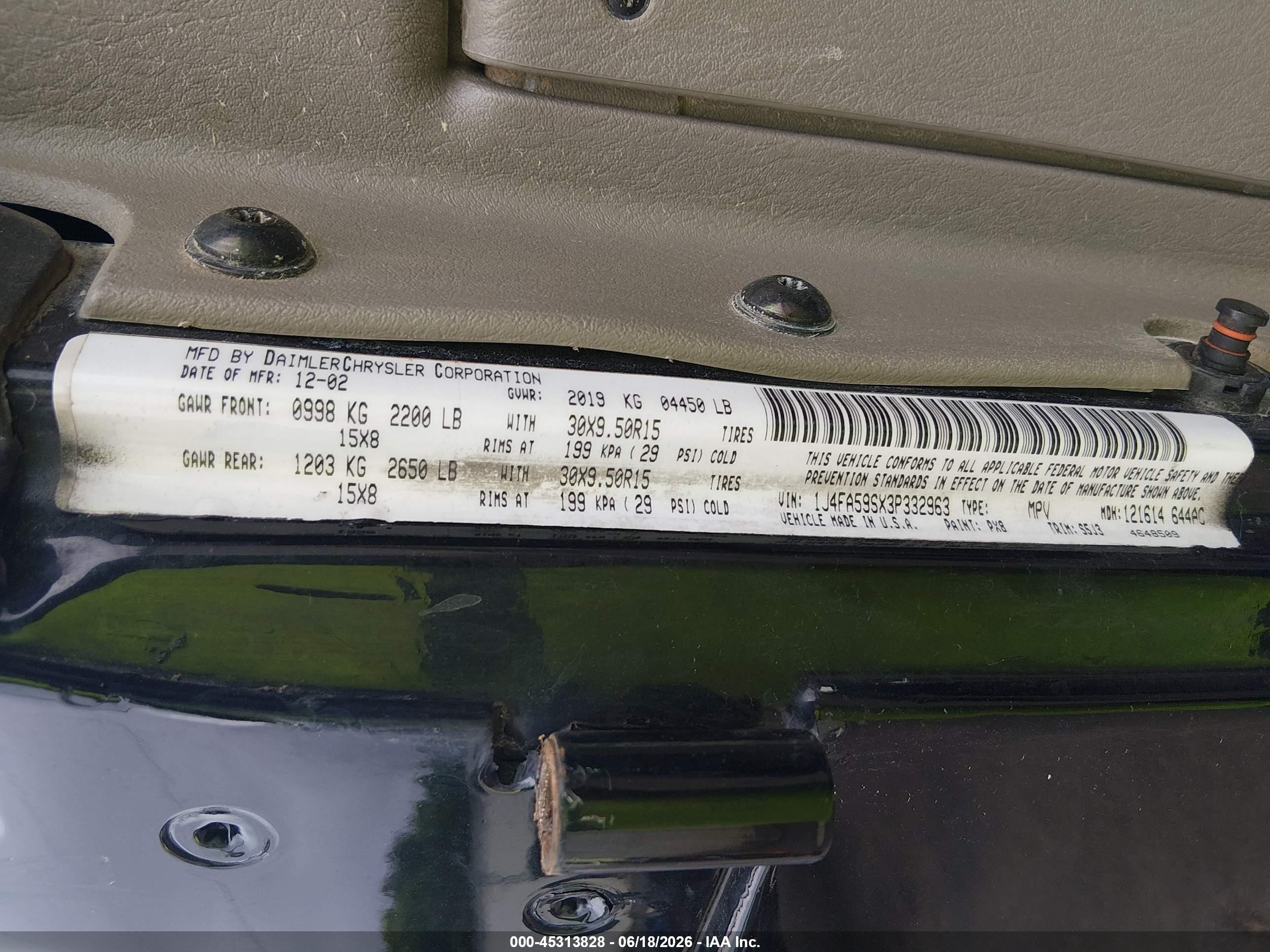 2003 Jeep Wrangler Sahara Черный vin: 1J4FA59SX3P332963