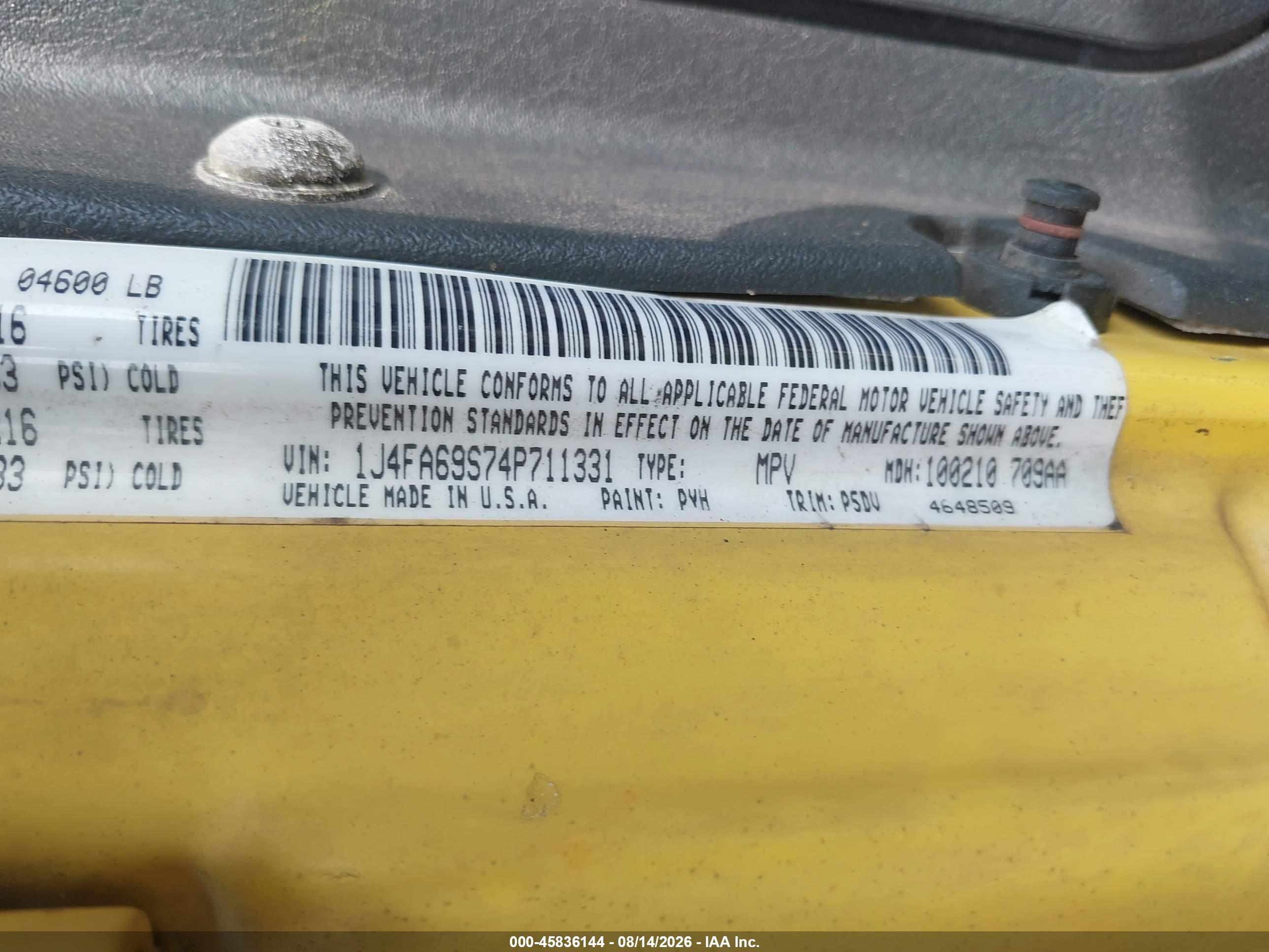 2004 Jeep Wrangler Rubicon Yellow vin: 1J4FA69S74P711331