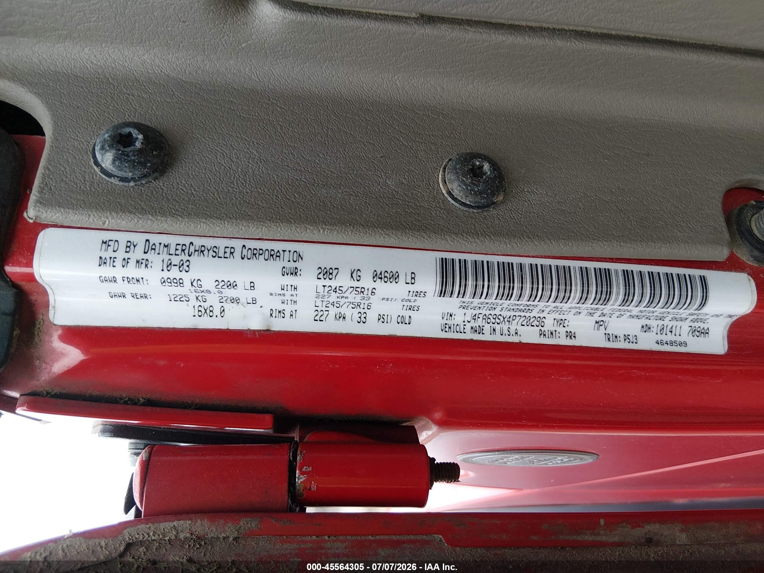 2004 Jeep Wrangler Rubicon Red vin: 1J4FA69SX4P720296