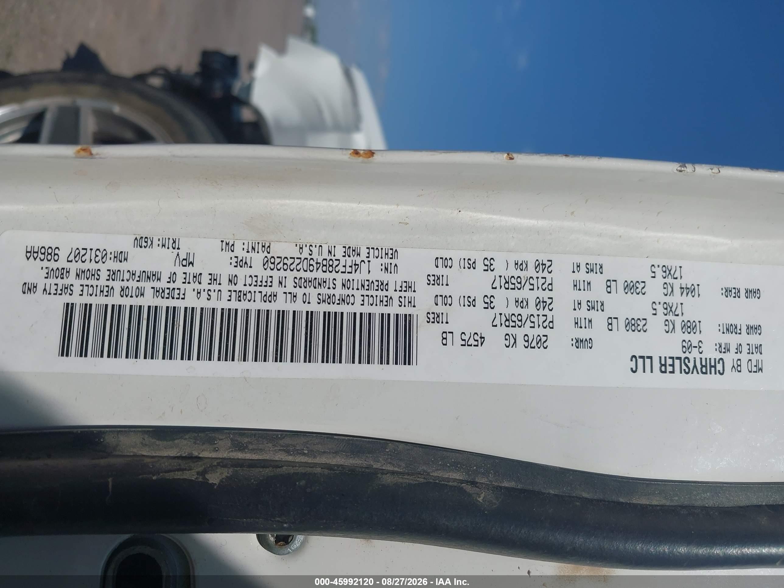 2009 Jeep Patriot Sport White vin: 1J4FF28B49D229260