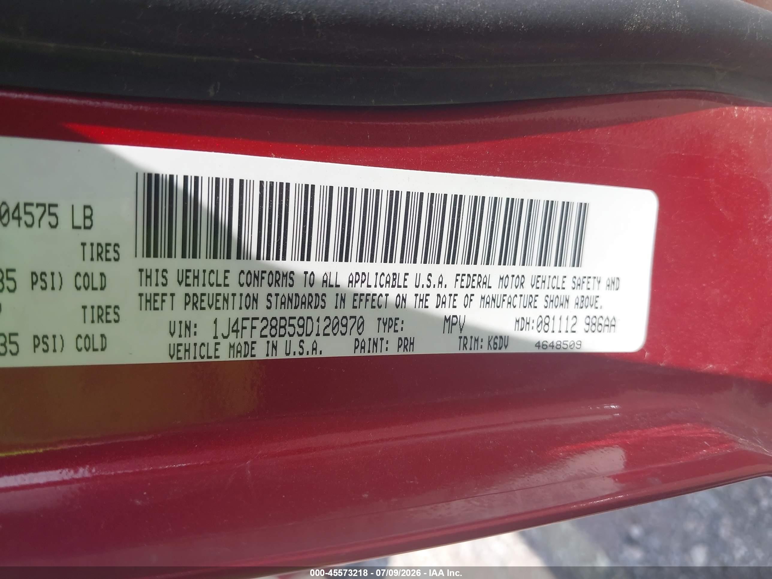 2009 Jeep Patriot Sport Red vin: 1J4FF28B59D120970