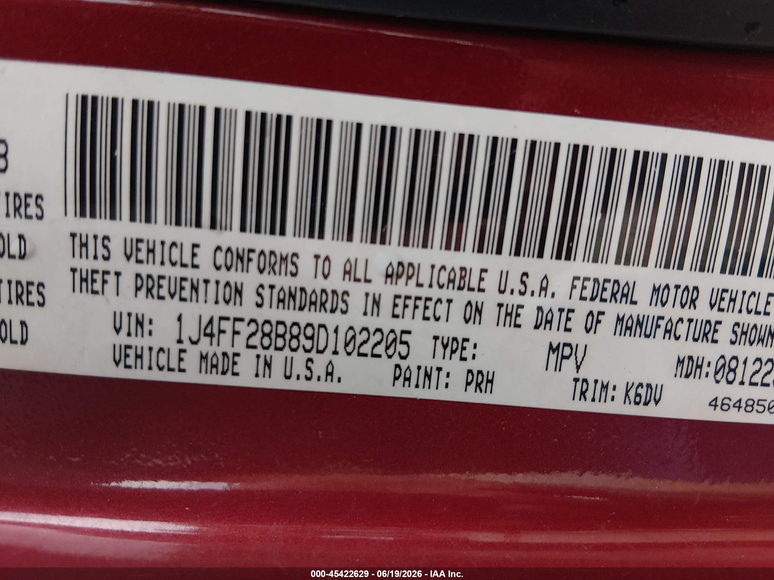 2009 Jeep Patriot Sport Red vin: 1J4FF28B89D102205