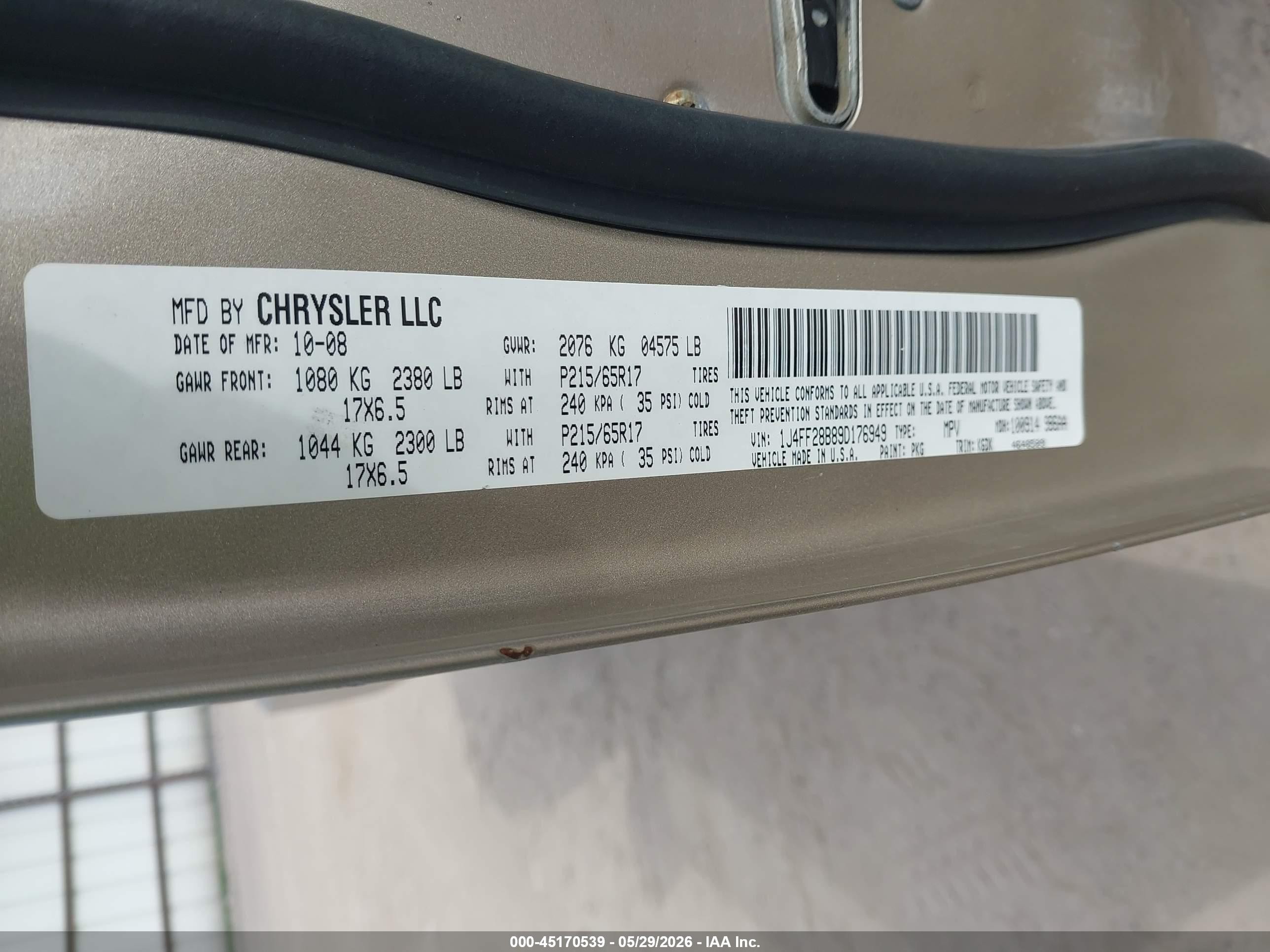 2009 Jeep Patriot Sport Gold vin: 1J4FF28B89D176949