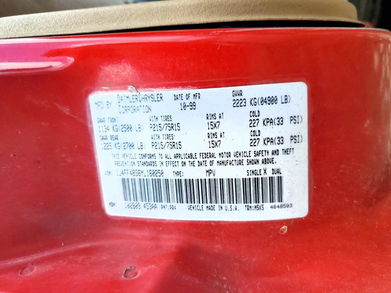2000 Jeep Cheeroke Red vin: 1J4FF48S6YL160250