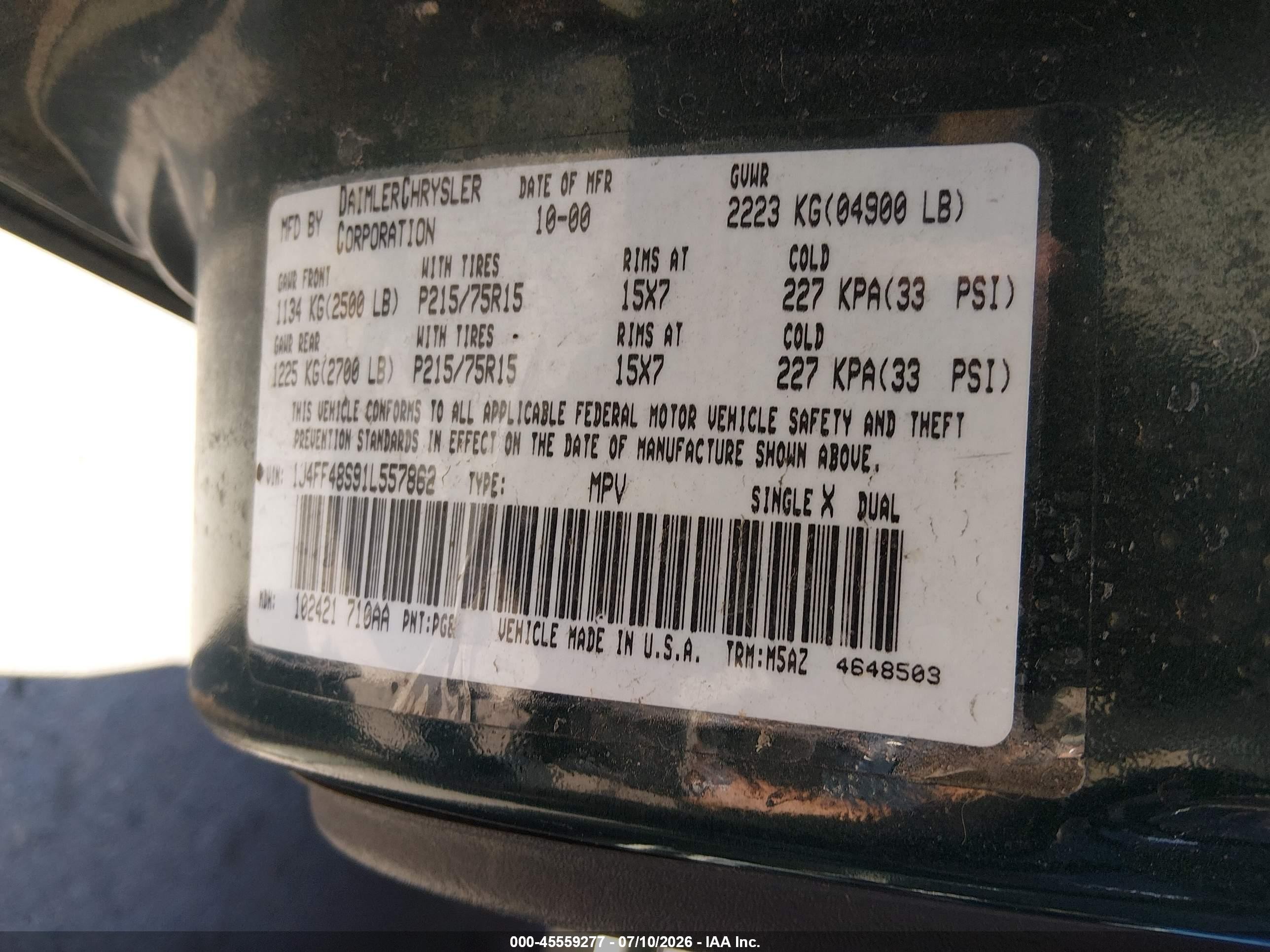 2001 Jeep Cherokee Sport Зеленый vin: 1J4FF48S91L557862
