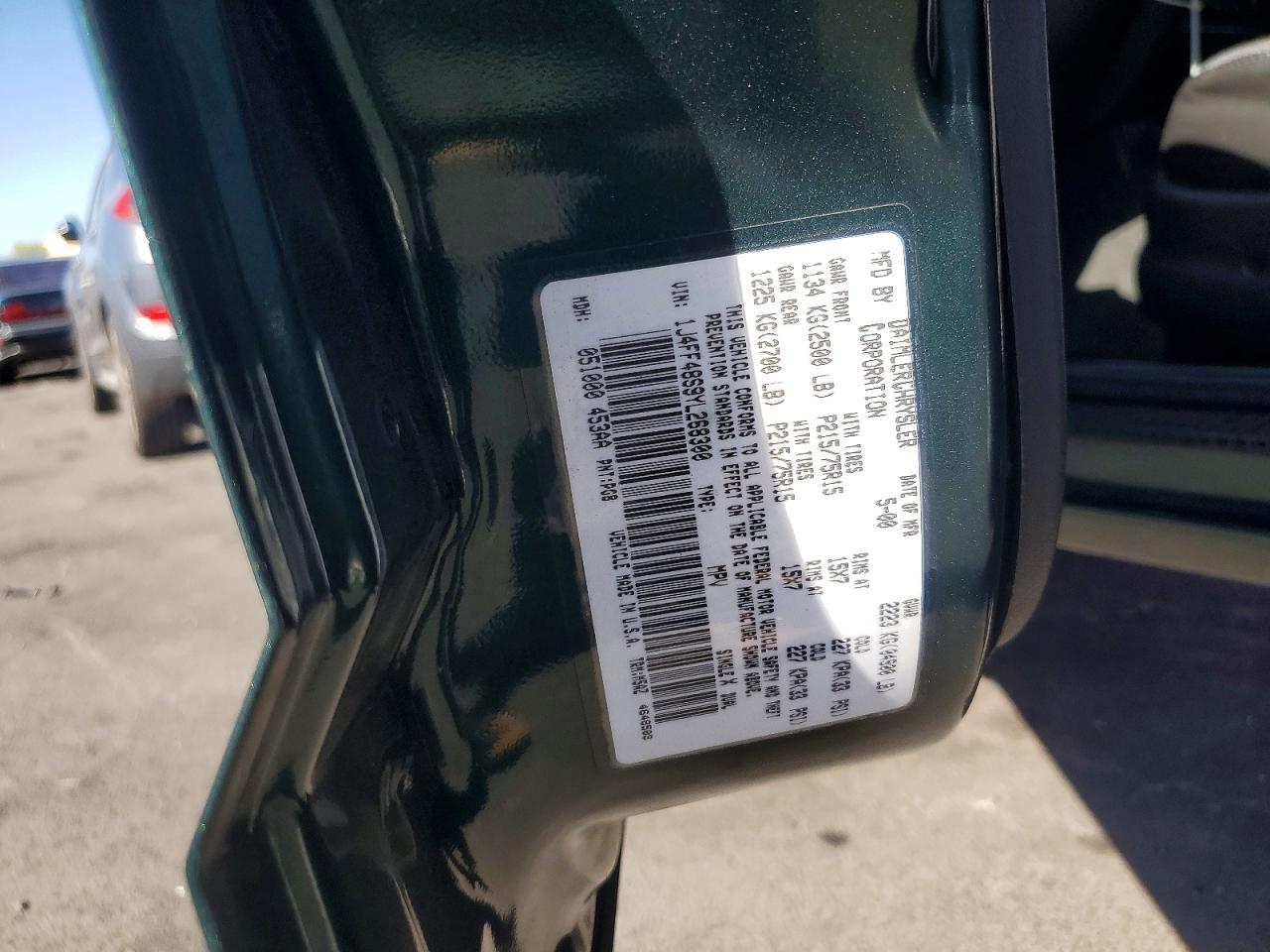 2000 Jeep Cherokee Sport Green vin: 1J4FF48S9YL268300