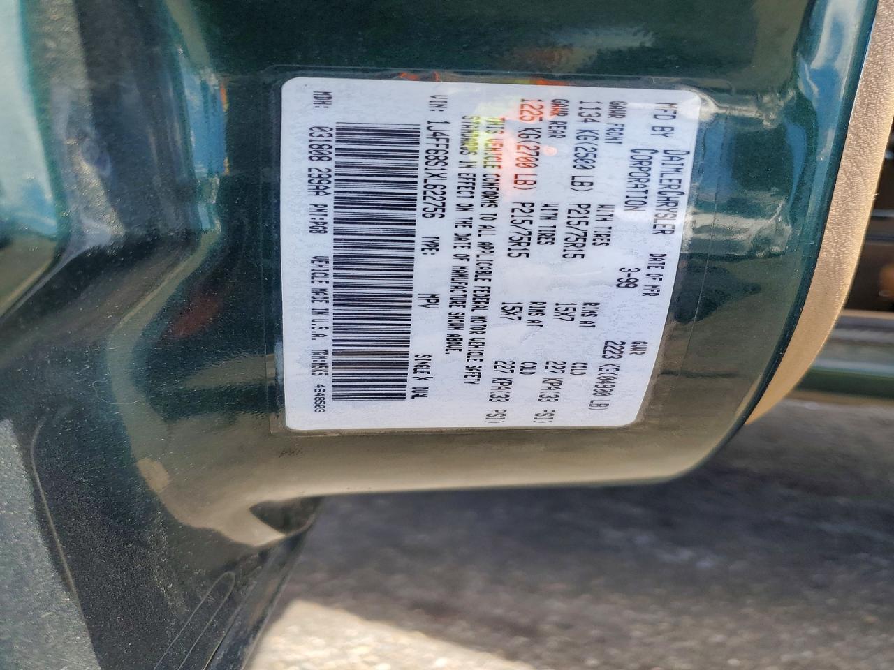 1999 Jeep Cherokee Sport Green vin: 1J4FF68S1XL622756