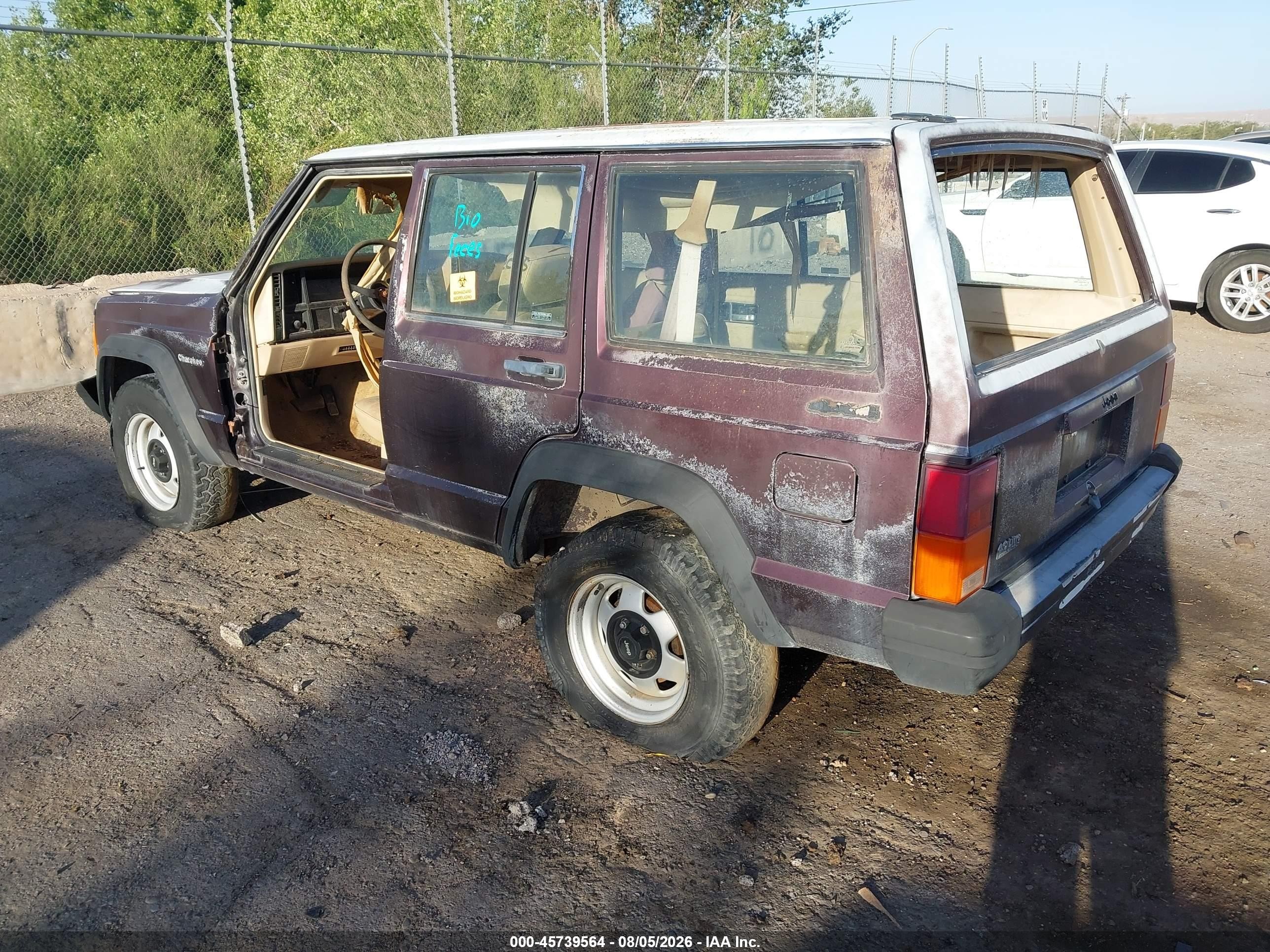 1992 Jeep Cherokee   Burgundy vin: 1J4FJ28S3NL222380