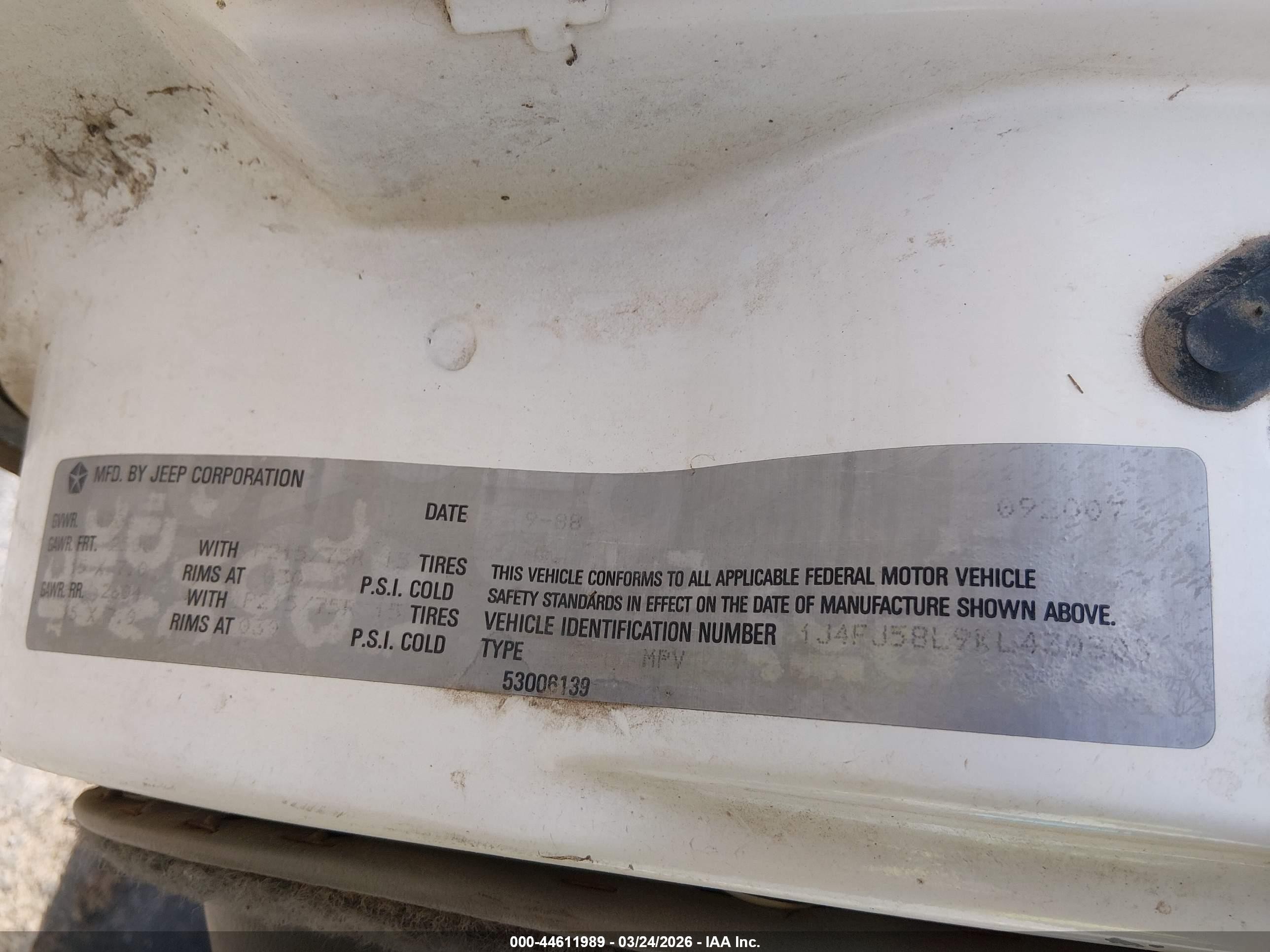 1989 Jeep Cherokee Laredo Белый vin: 1J4FJ58L9KL430303