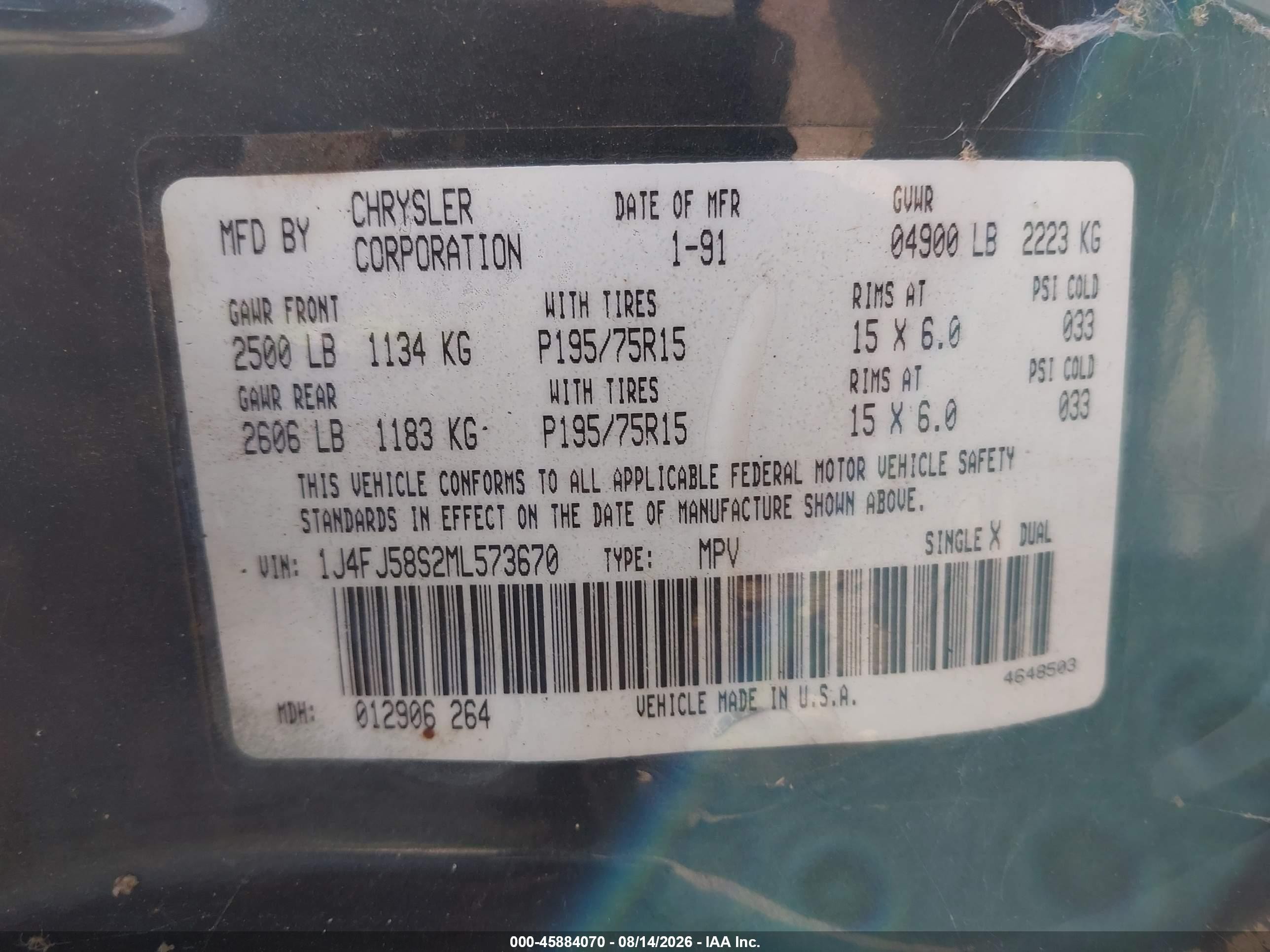 1991 Jeep Cherokee Laredo Зеленый vin: 1J4FJ58S2ML573670