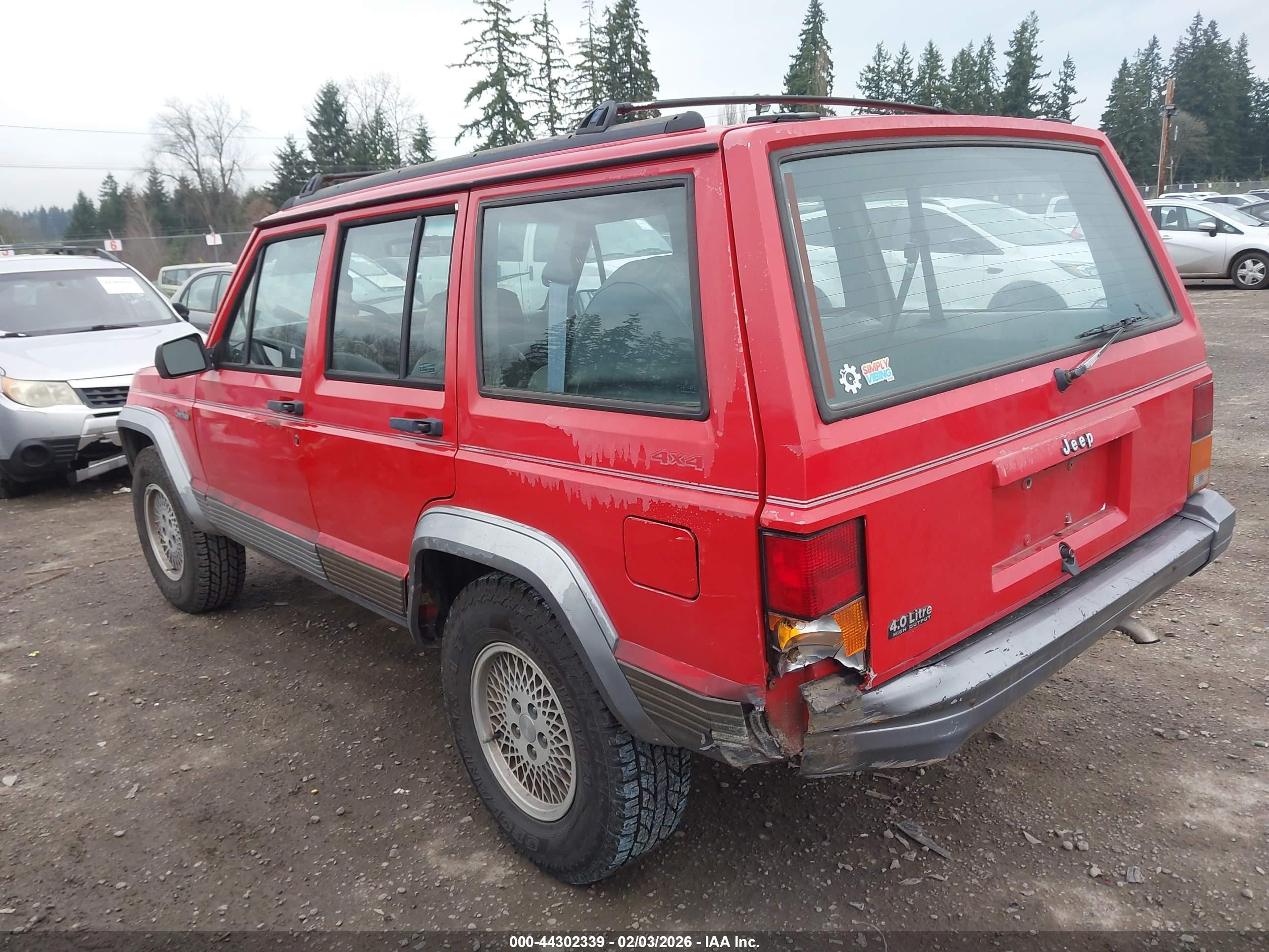 1993 Jeep Cherokee Country Red vin: 1J4FJ78SXPL589079