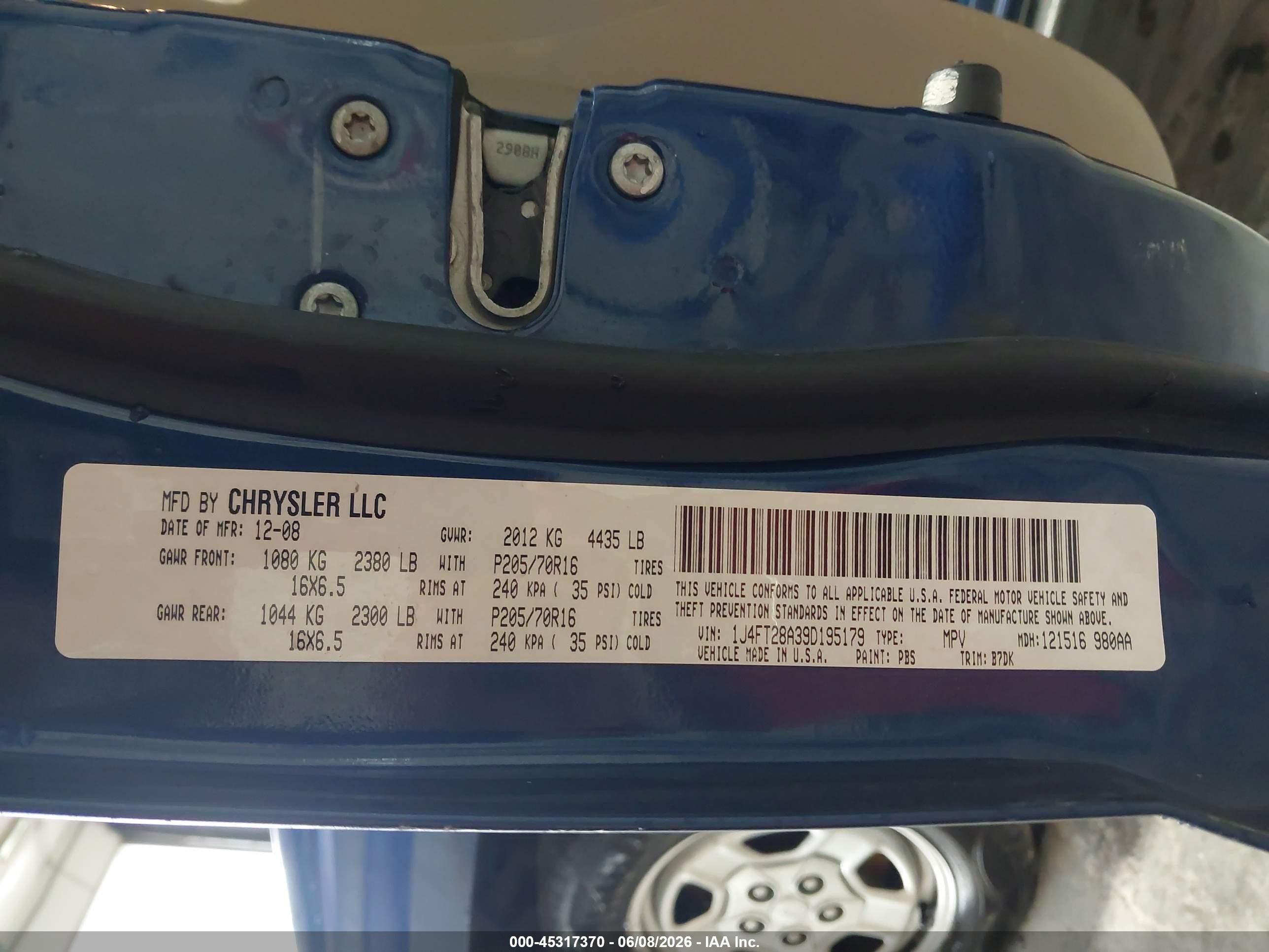 2009 Jeep Patriot Sport Blue vin: 1J4FT28A39D195179