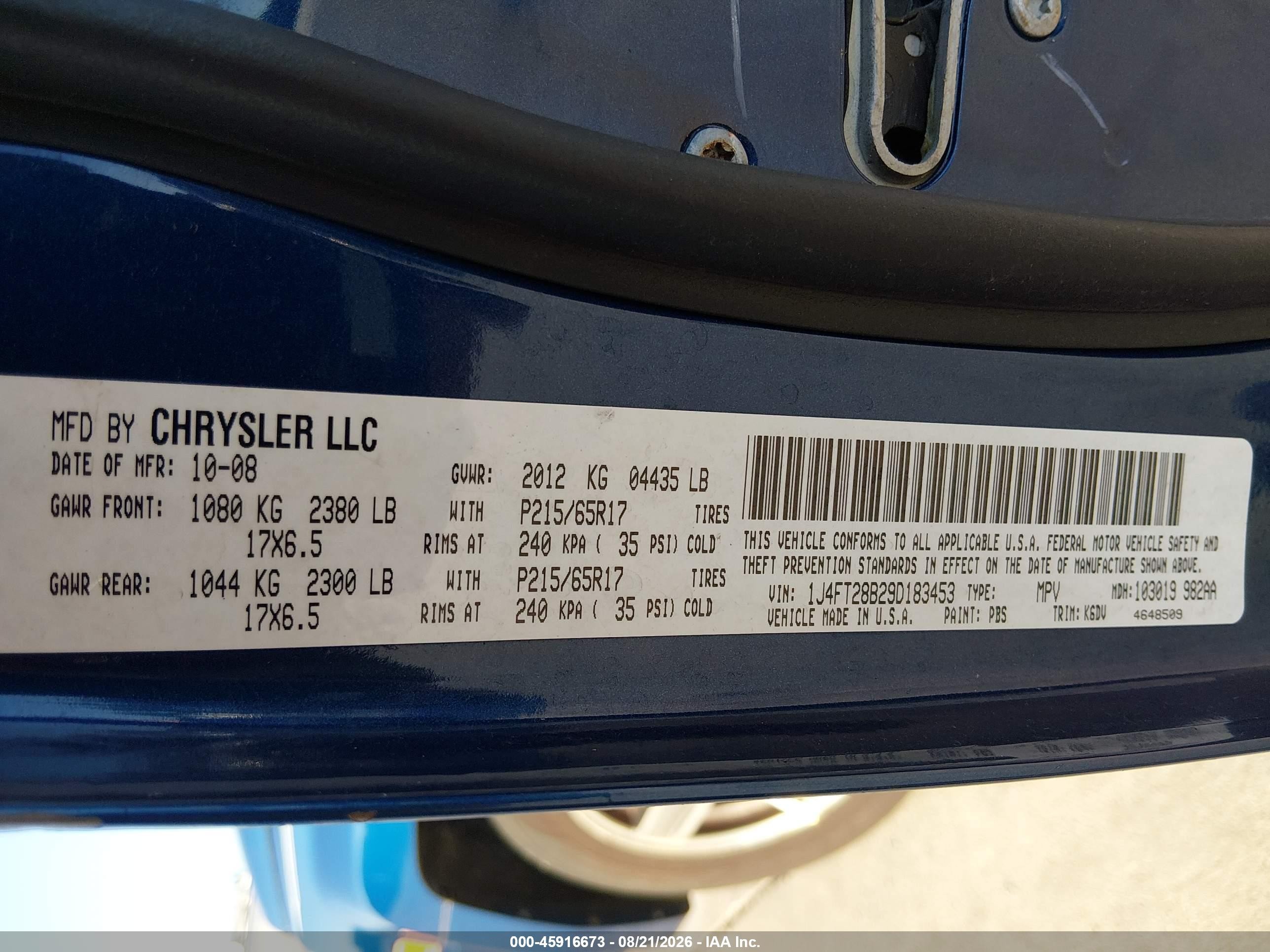 2009 Jeep Patriot Sport Blue vin: 1J4FT28B29D183453