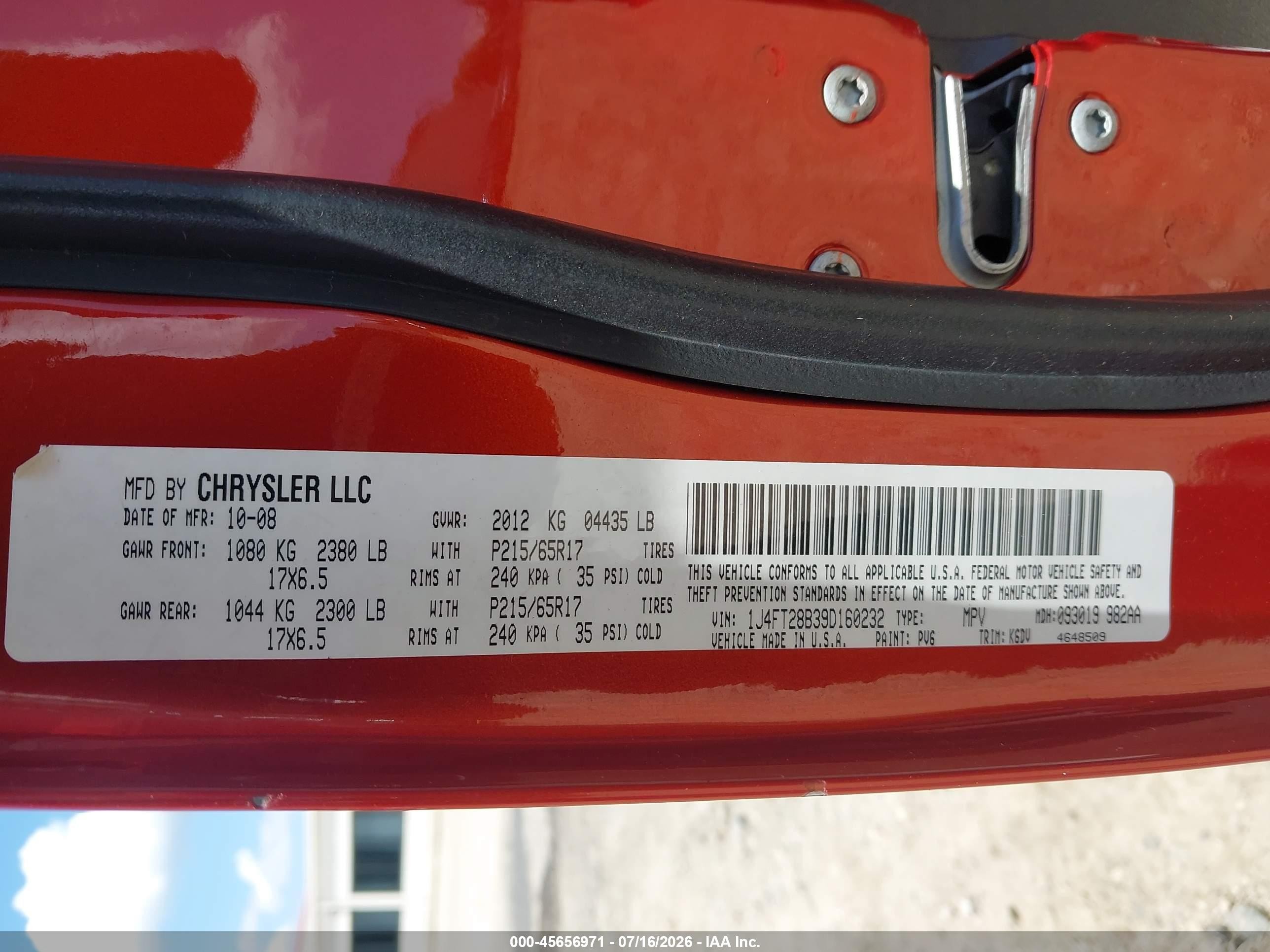 2009 Jeep Patriot Sport Оранжевый vin: 1J4FT28B39D160232