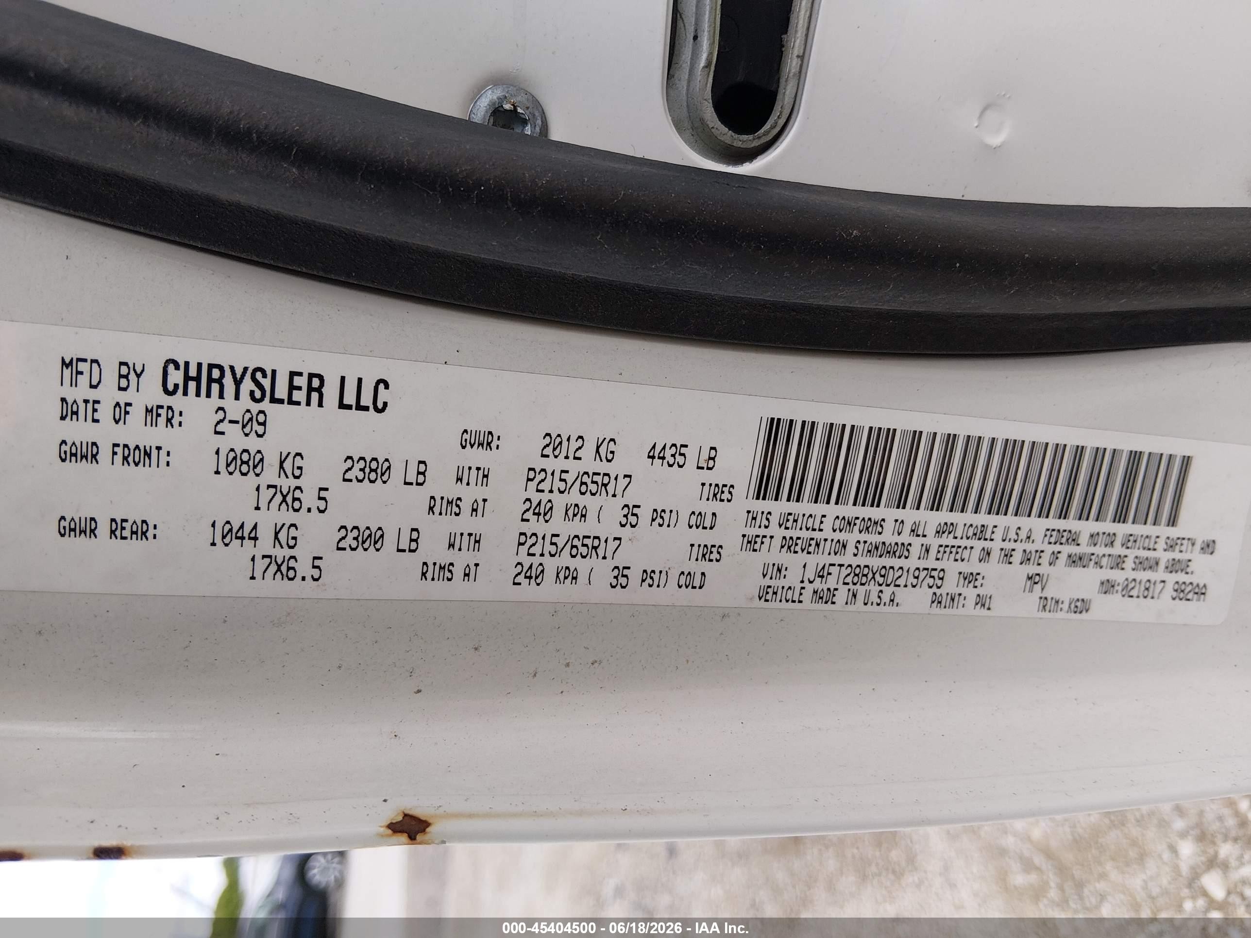 2009 Jeep Patriot Sport White vin: 1J4FT28BX9D219759