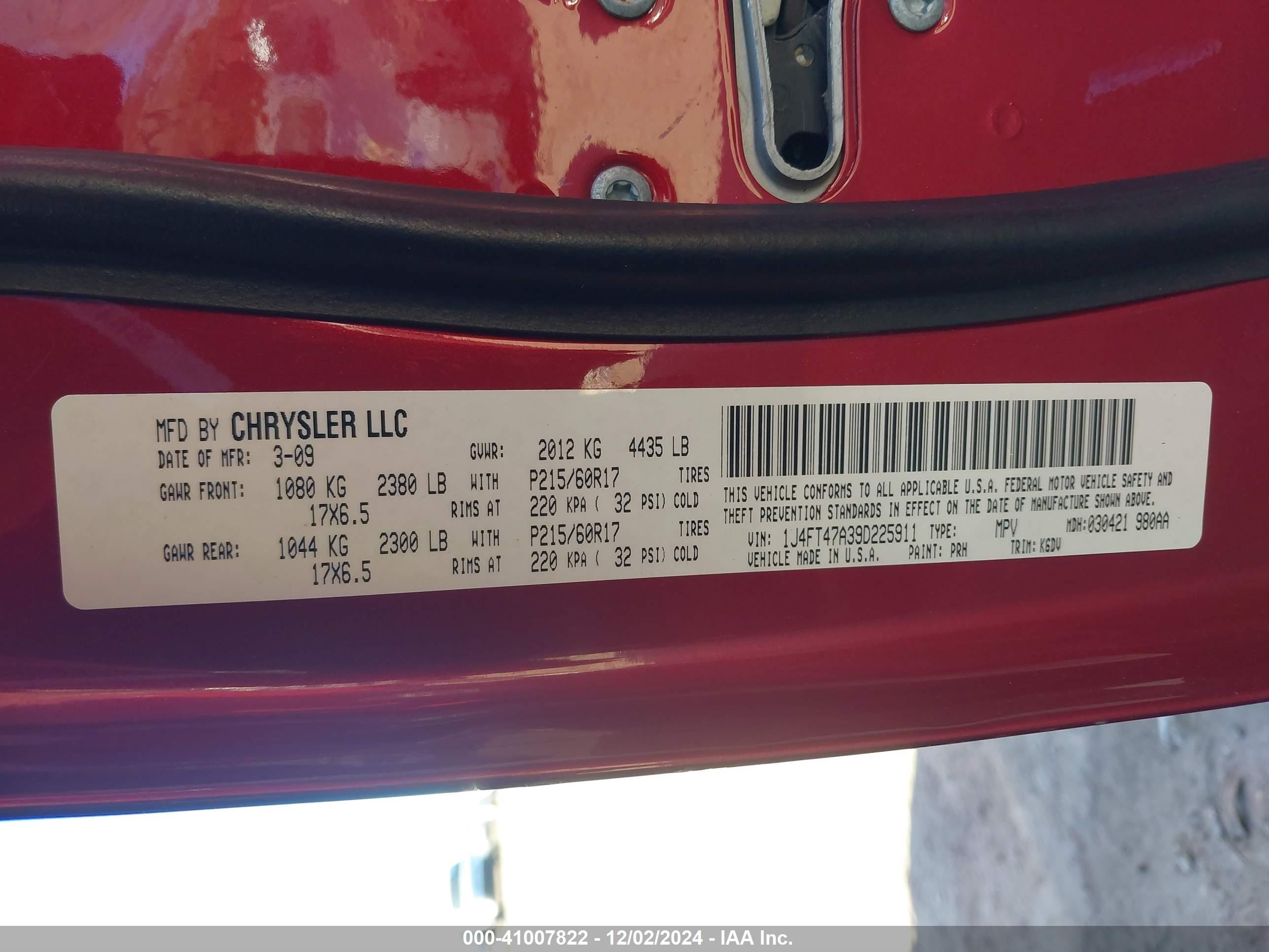 2009 Jeep Compass Sport Red vin: 1J4FT47A39D225911
