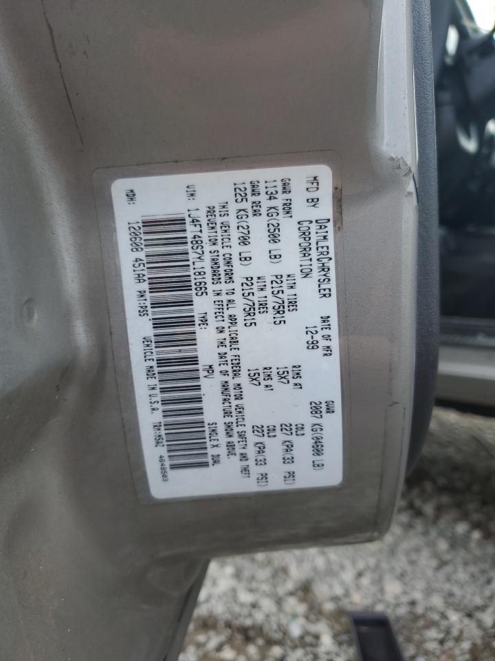 2000 Jeep Cherokee Sport Gray vin: 1J4FT48S7YL181665