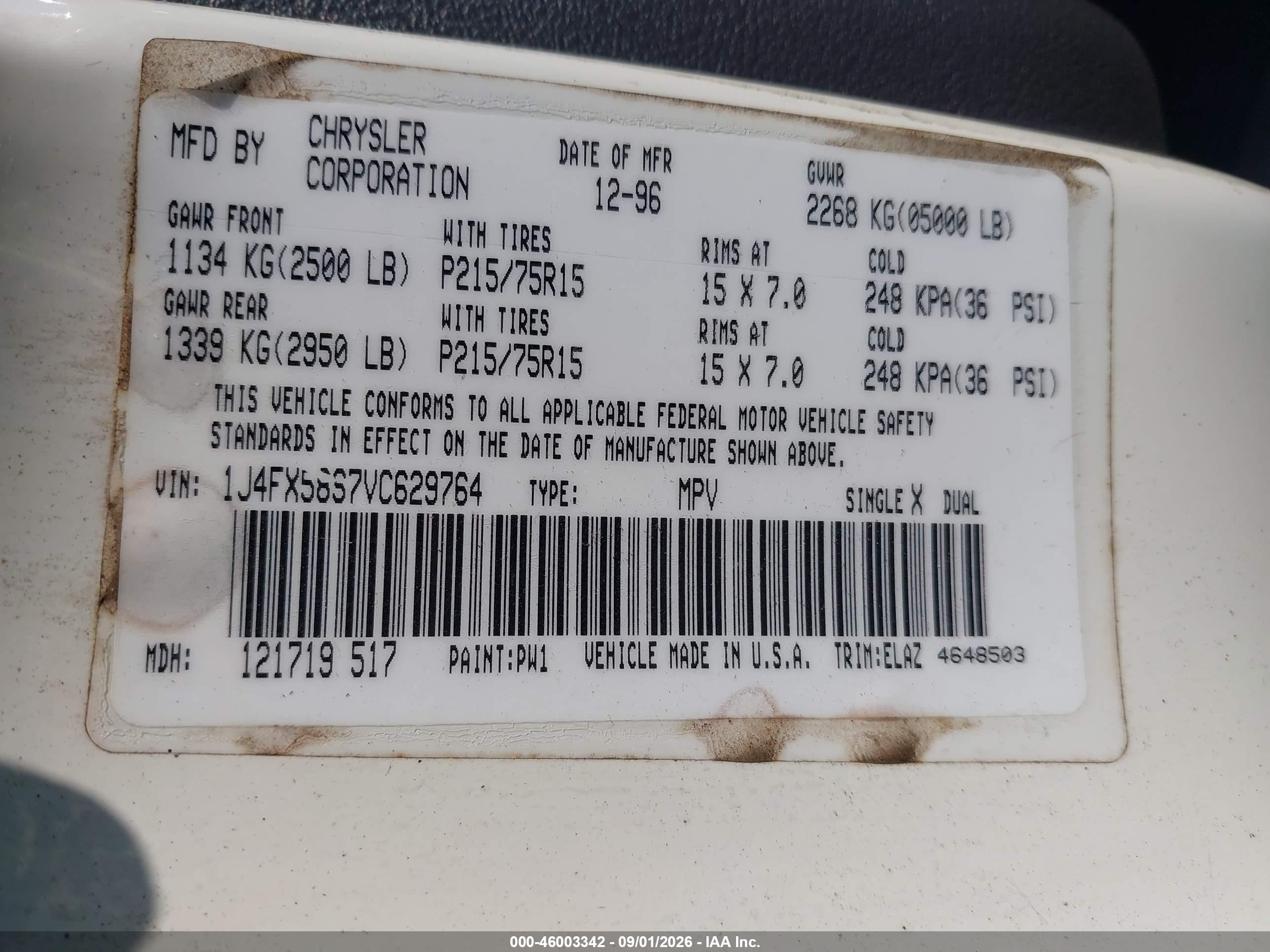 1997 Jeep Grand Cherokee Laredo/tsi White vin: 1J4FX58S7VC629764