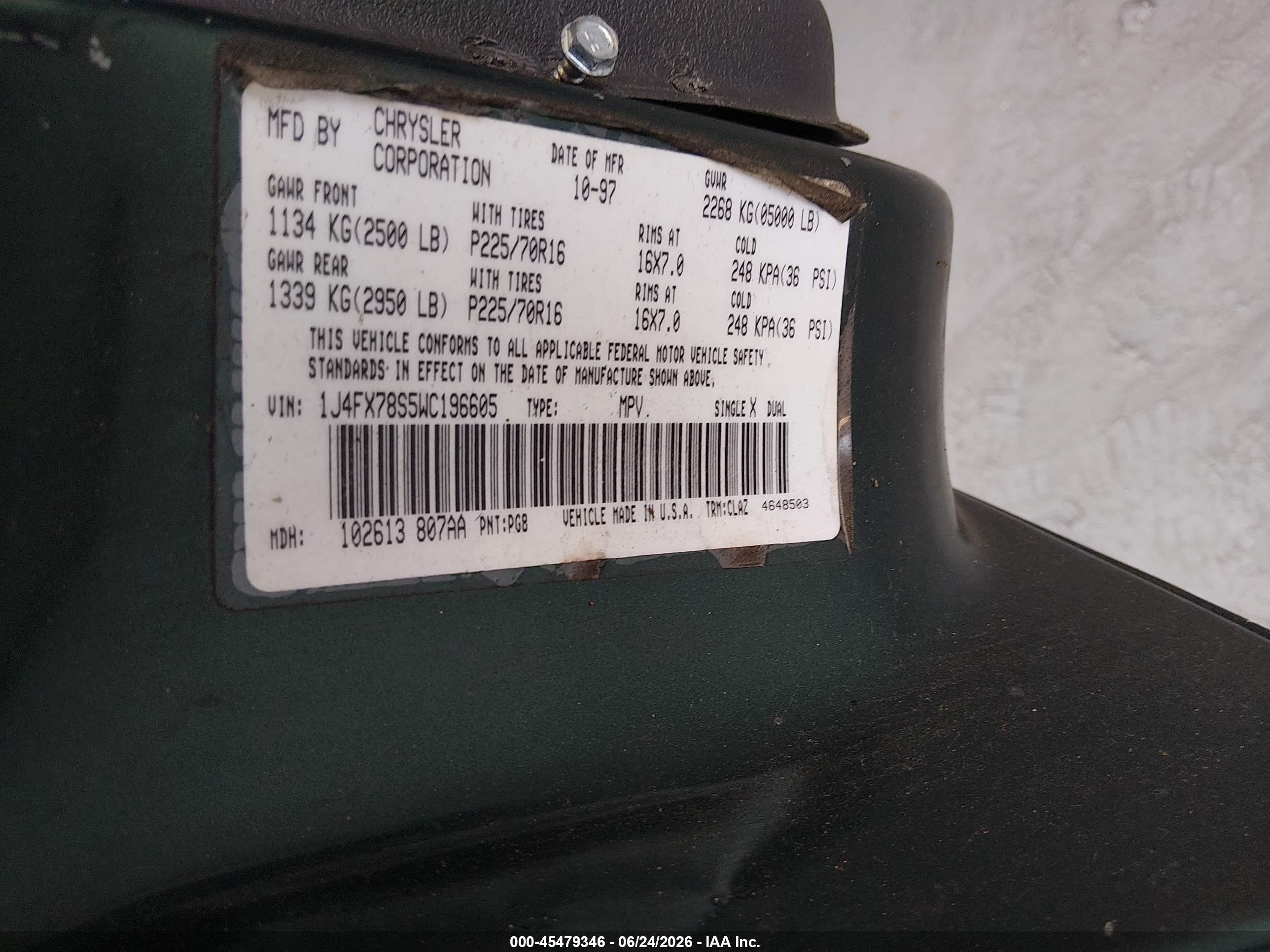 1998 Jeep Grand Cherokee Limited Green vin: 1J4FX78S5WC196605