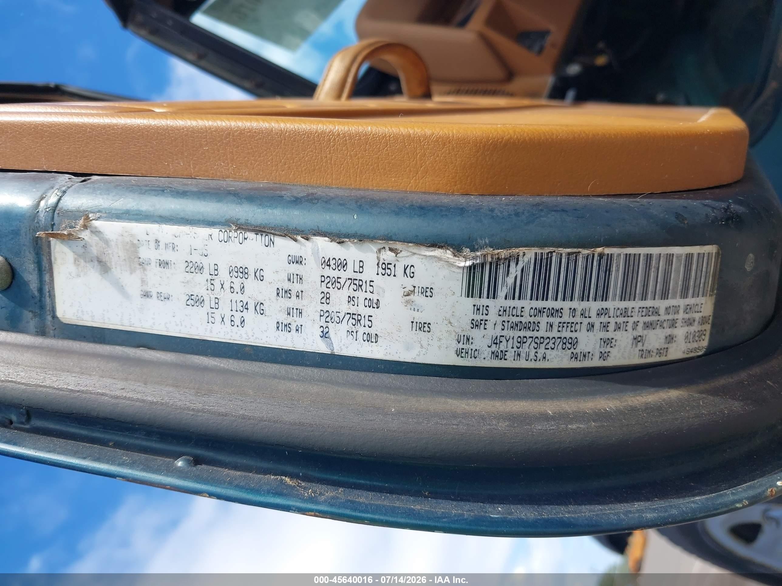 1995 Jeep Wrangler / Yj S/rio Grande Light Blue vin: 1J4FY19P7SP237890