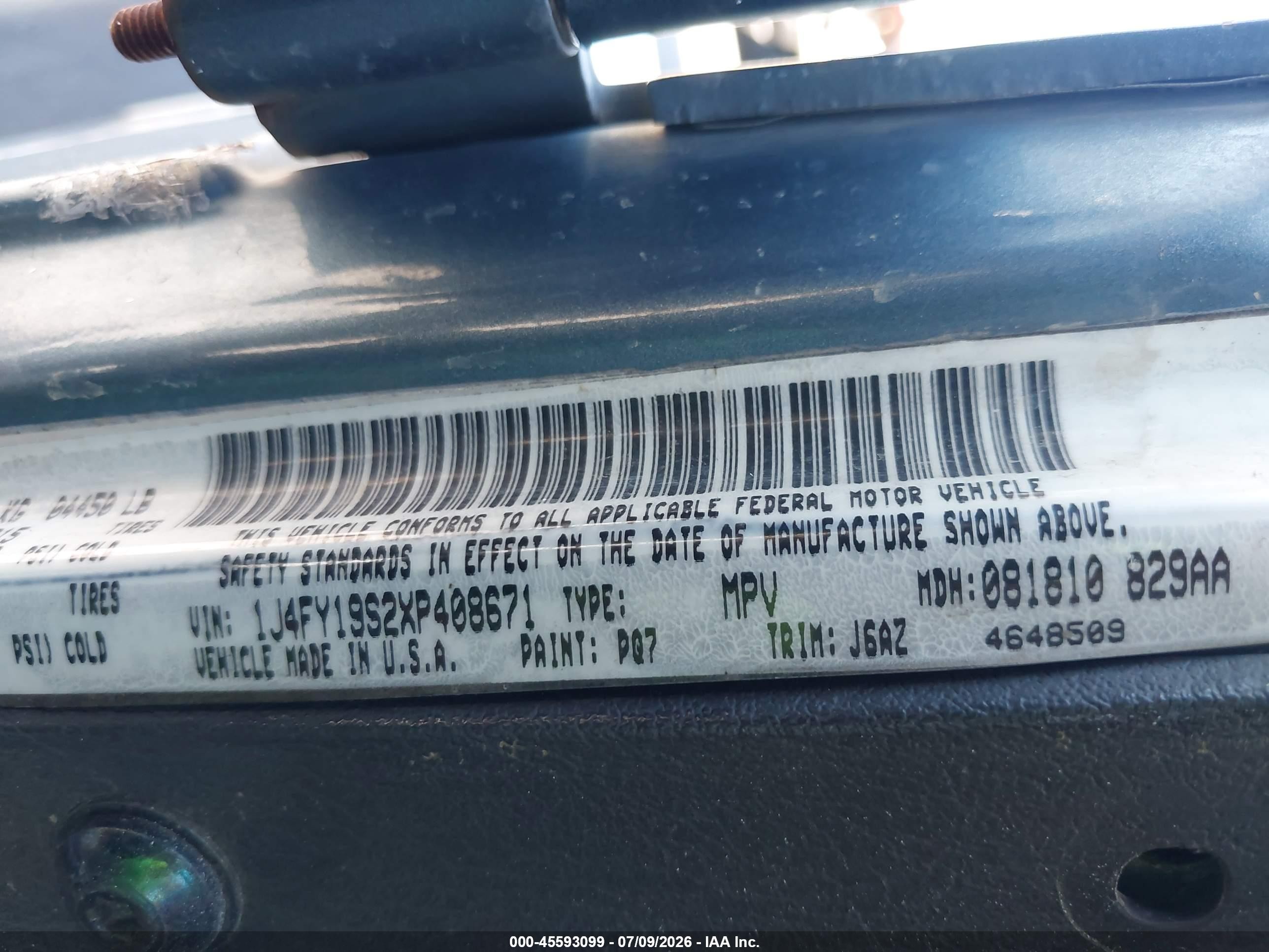 1999 Jeep Wrangler Sport Blue vin: 1J4FY19S2XP408671