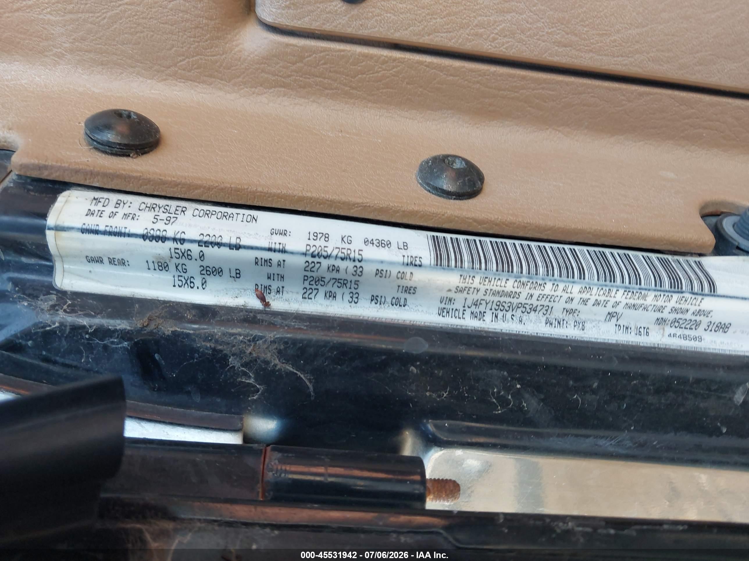 1997 Jeep Wrangler Sport Черный vin: 1J4FY19S3VP534731