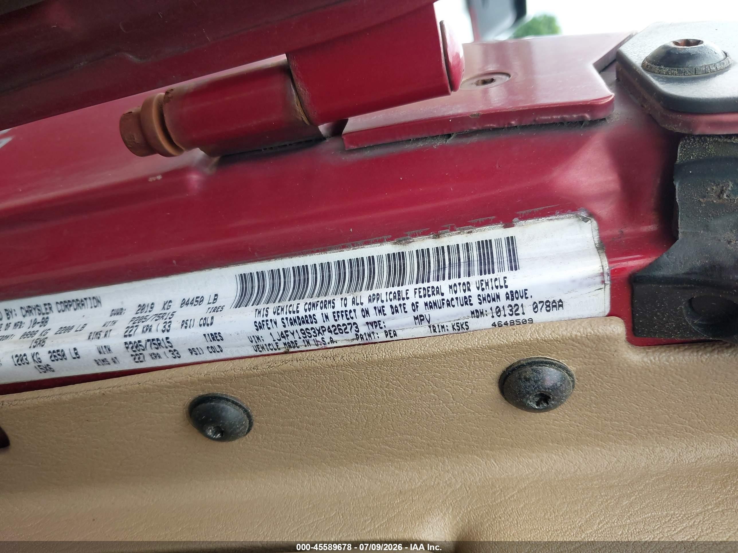 1999 Jeep Wrangler Sport Red vin: 1J4FY19S3XP426273