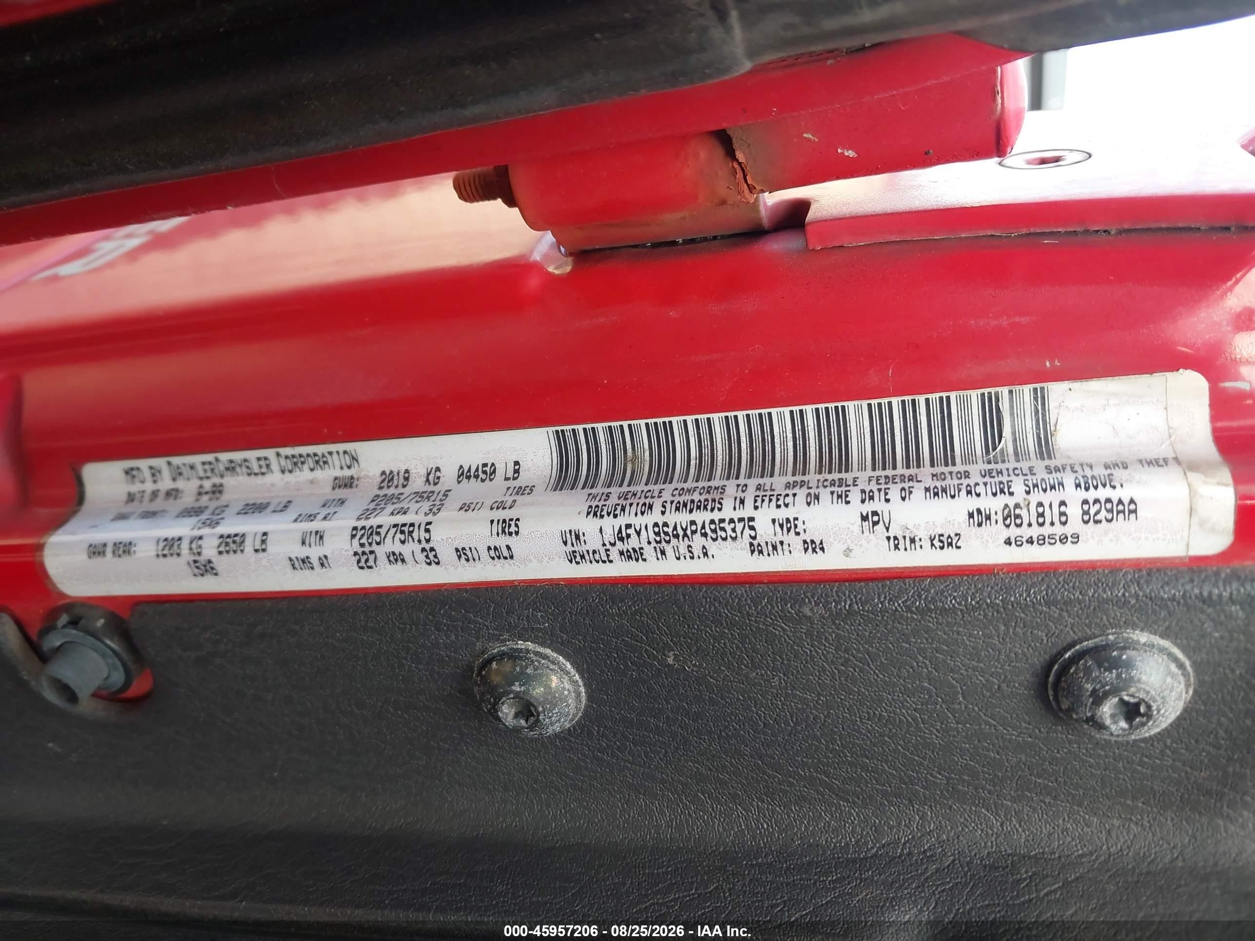 1999 Jeep Wrangler Sport Red vin: 1J4FY19S4XP495375